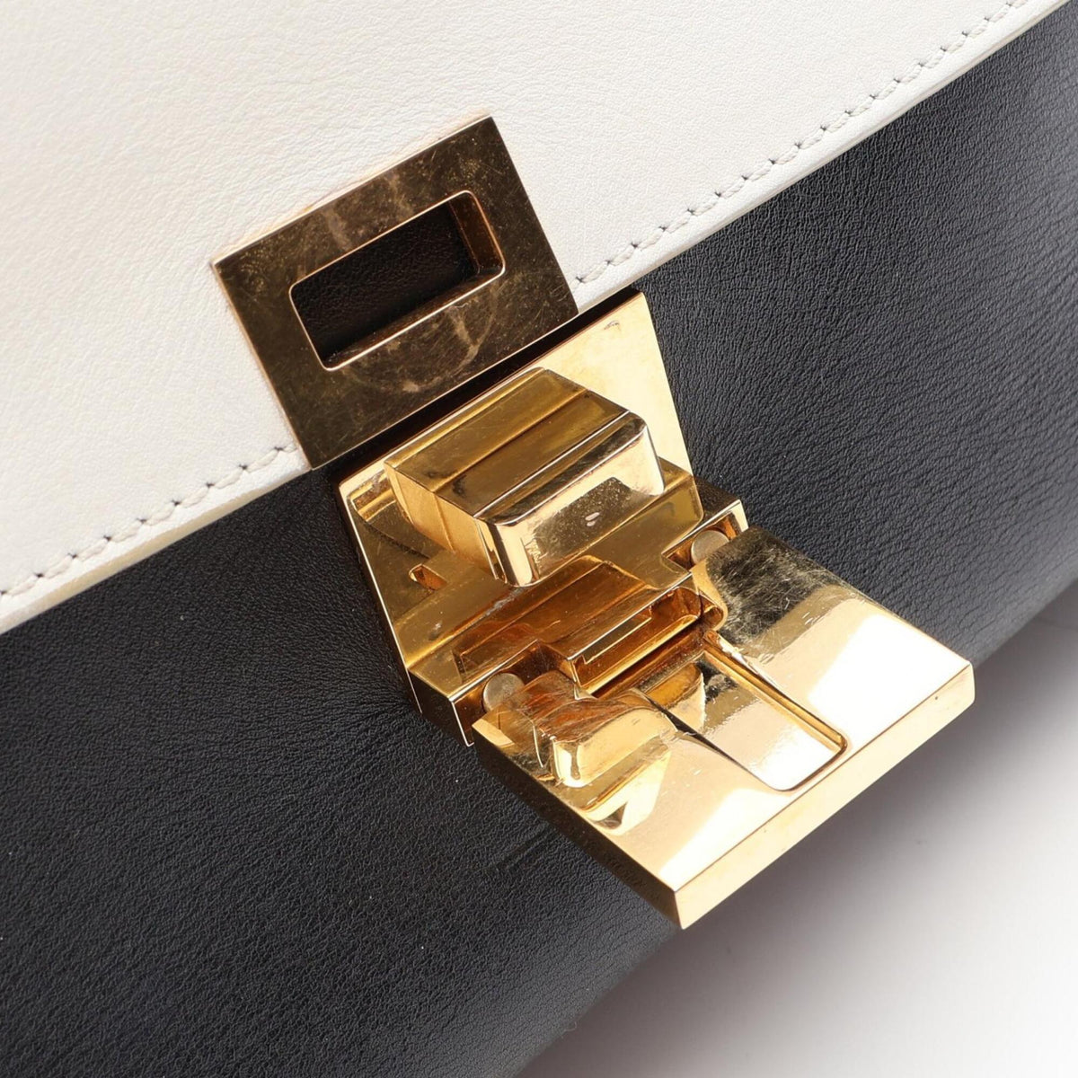 Celine Black White Leather Suede Handbag (Pre-Owned)