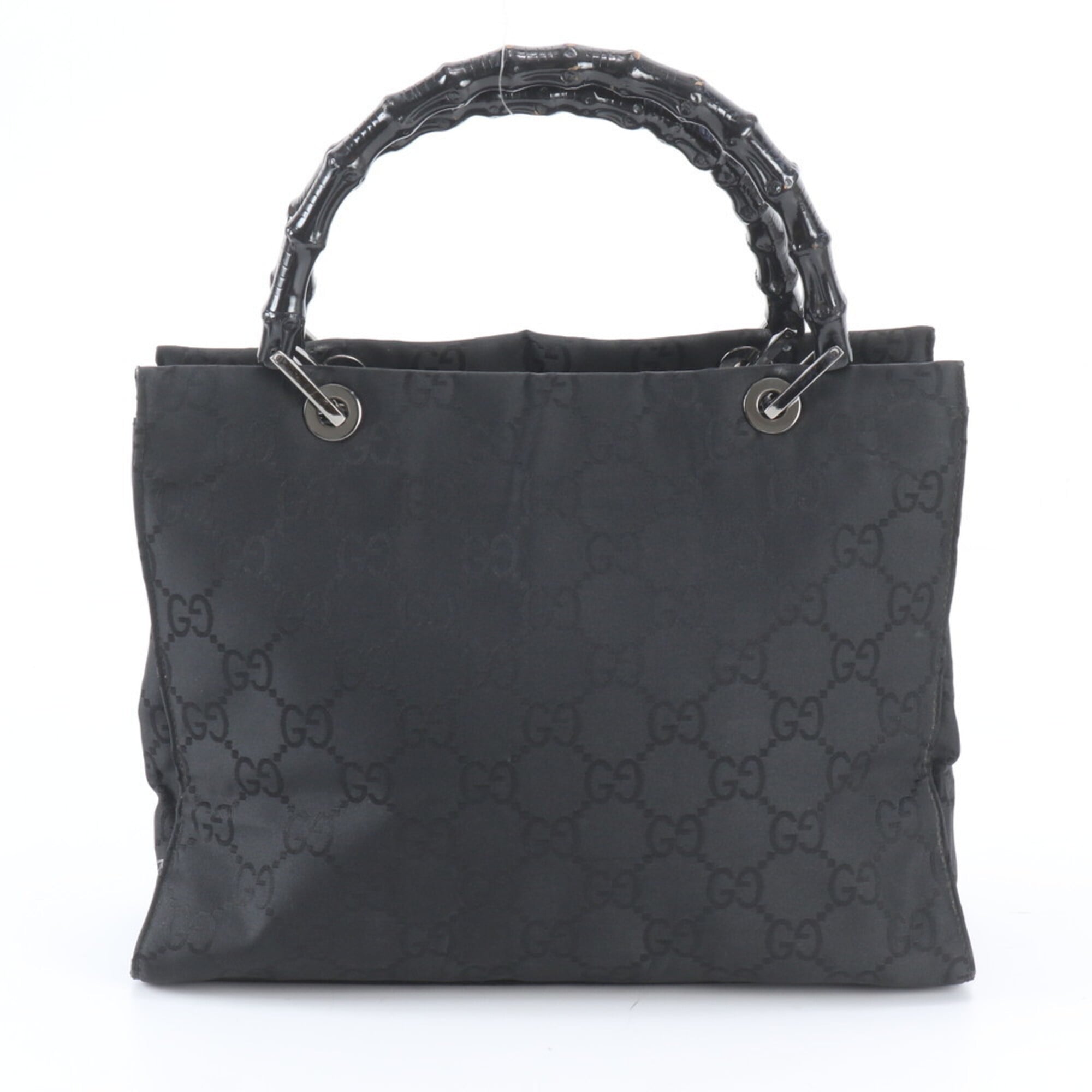 Gucci Bamboo Black Leather Nylon Handbag Shoulder Bag Tote Bag (Pre-Owned)