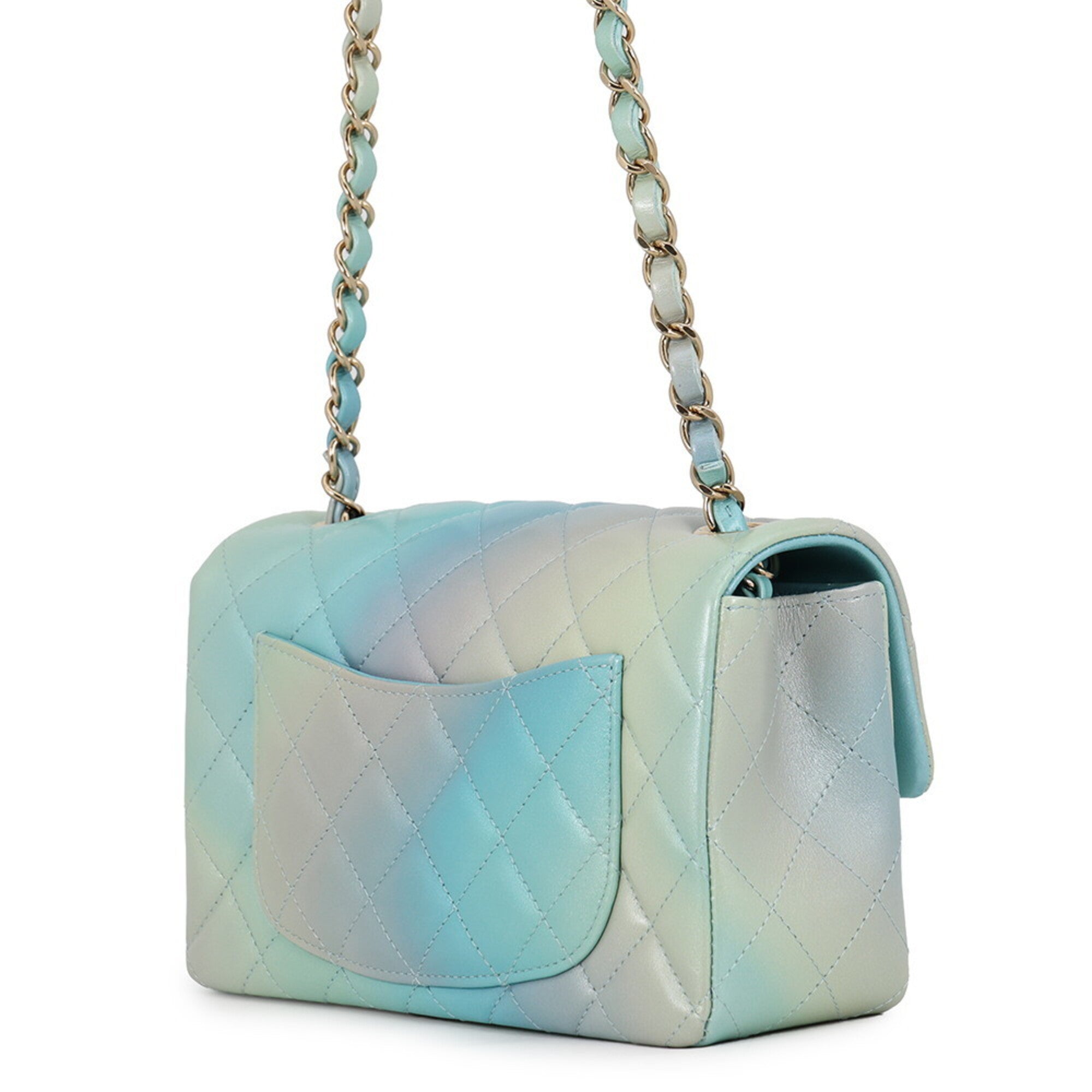 Chanel Light Blue Multi-Color Leather Handbag Shoulder Bag (Pre-Owned)