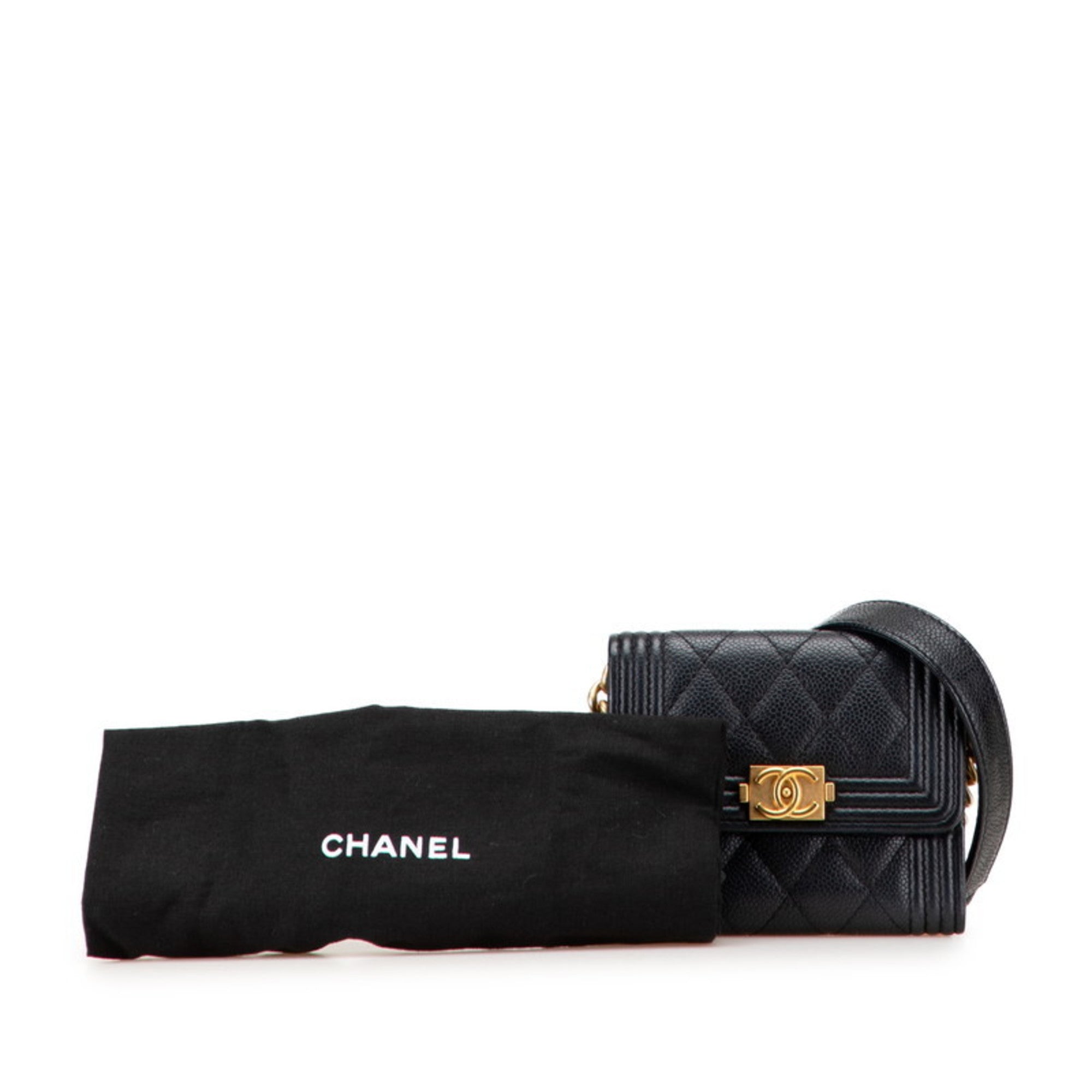 Chanel Matelasse Black Grained Calfskin Chain/Shoulder Wallet (Pre-Owned)