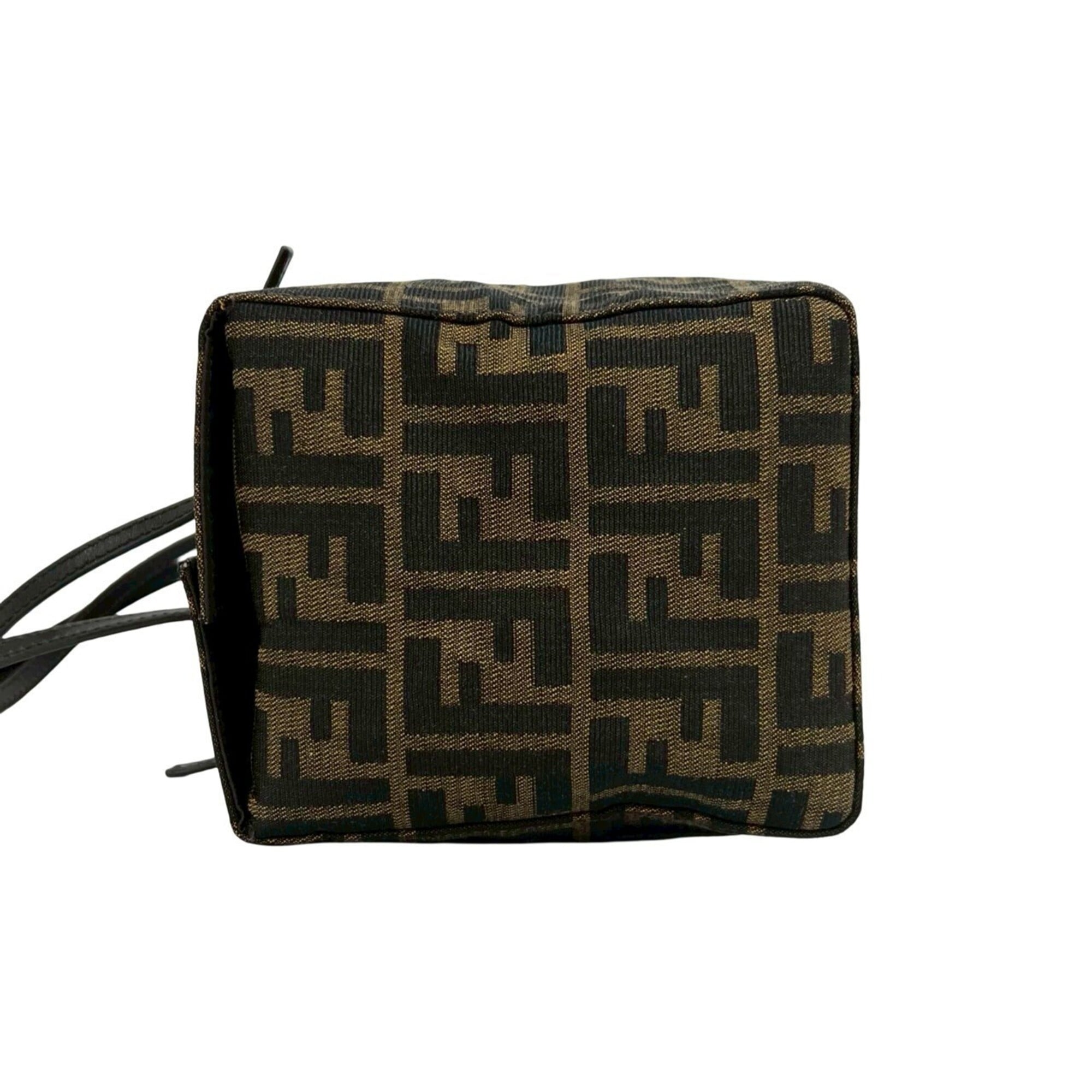 Fendi Black Brown Canvas Leather Boston Bag Handbag Tote Bag (Pre-Owned)