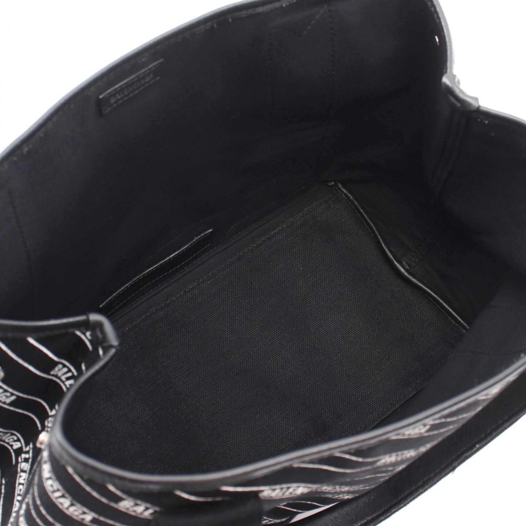 Balenciaga Black White Canvas Leather Handbag Tote Bag (Pre-Owned)