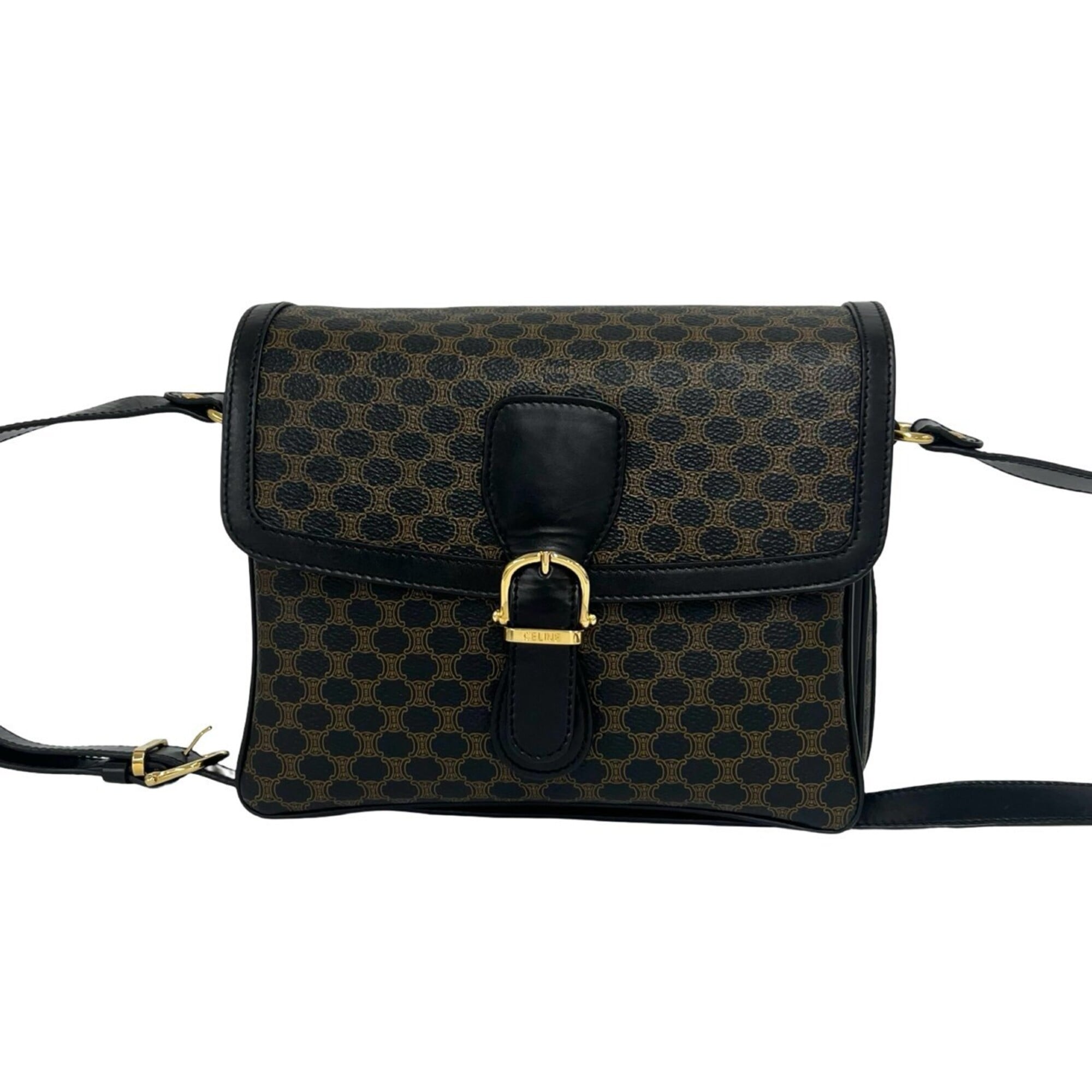 Celine Black Brown Leather Pvc Pochette Shoulder Bag (Pre-Owned)
