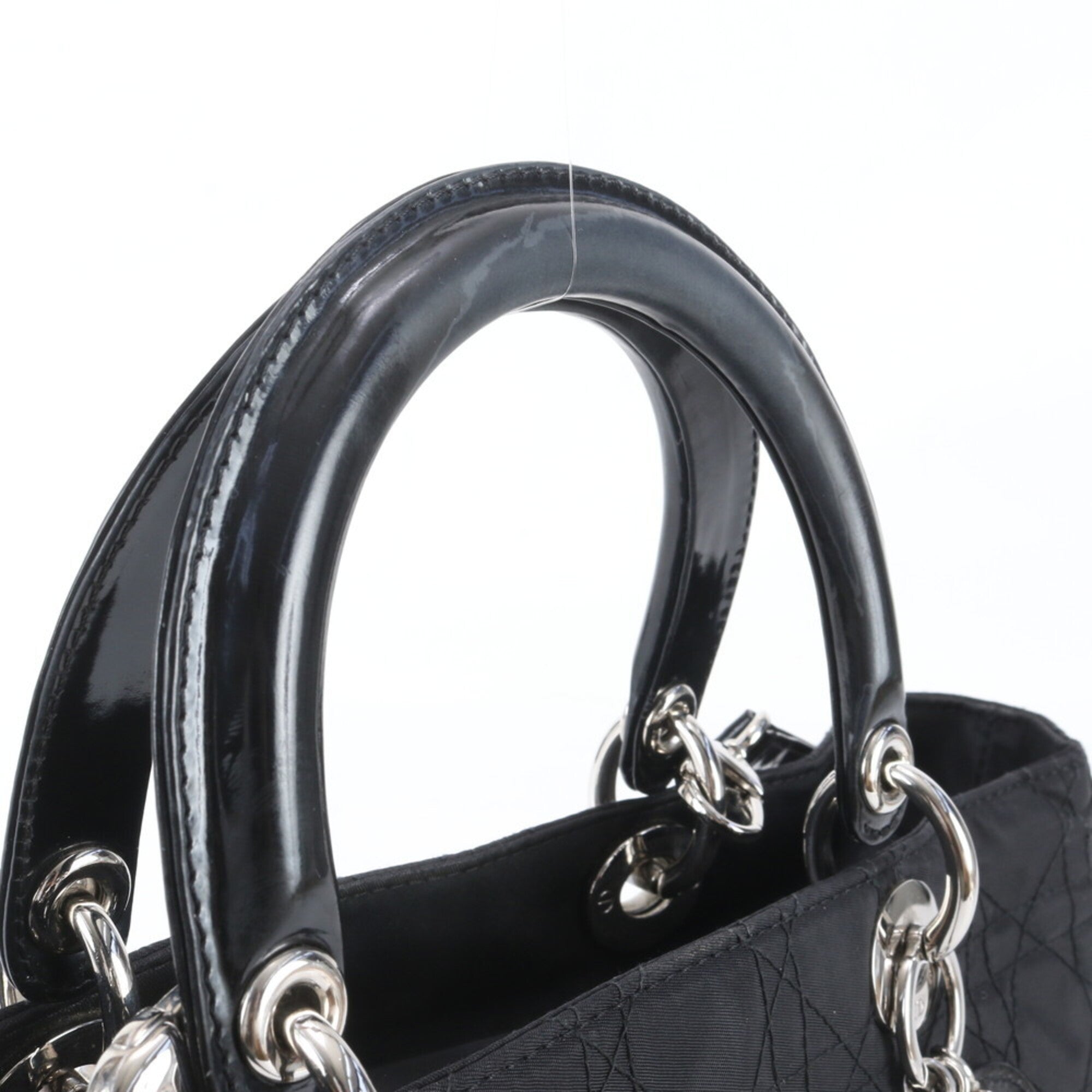 Christian Dior Lady Dior Black Leather Nylon Shoulder Bag (Pre-Owned)