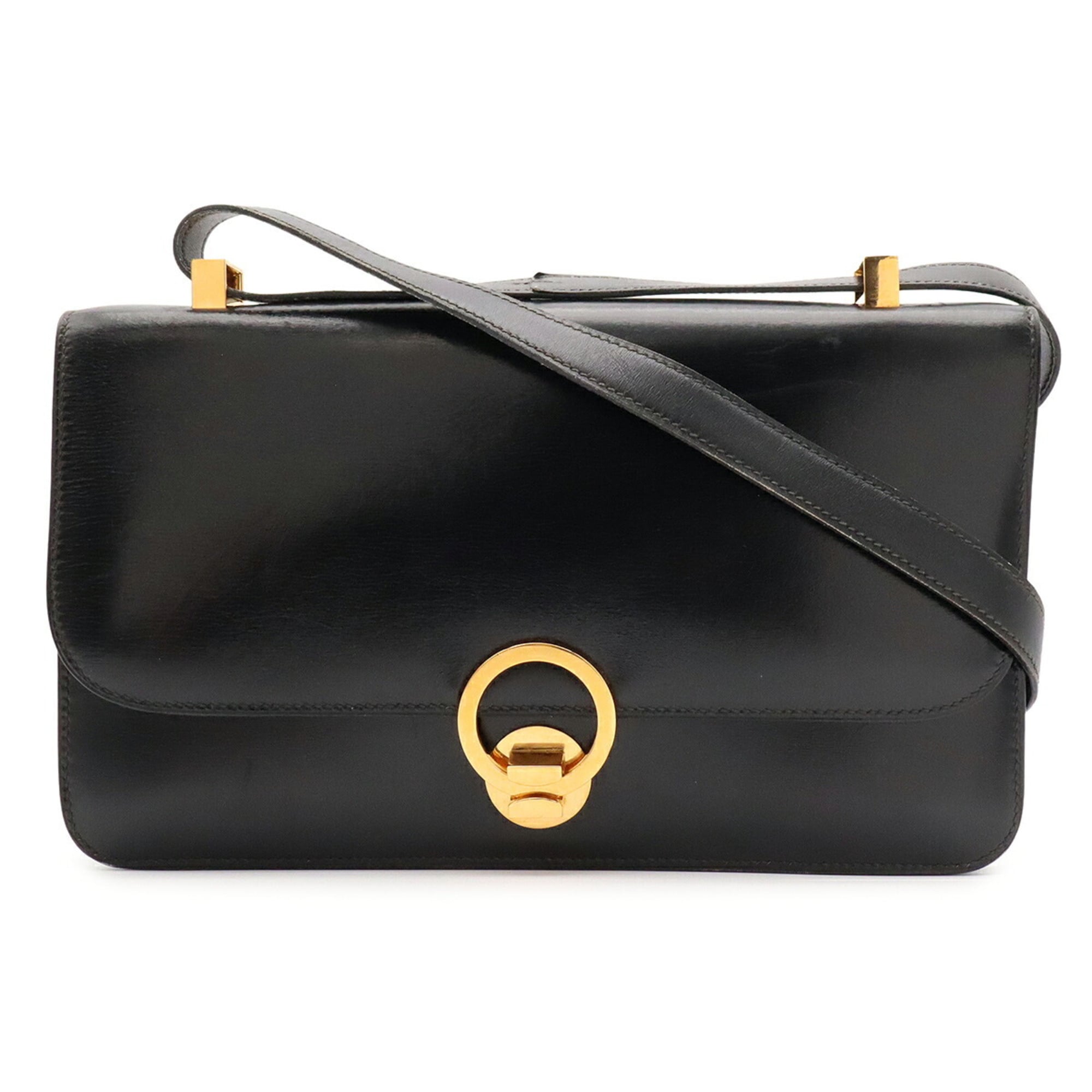 Hermes Black Box Calf Leather Shoulder Bag (Pre-Owned)