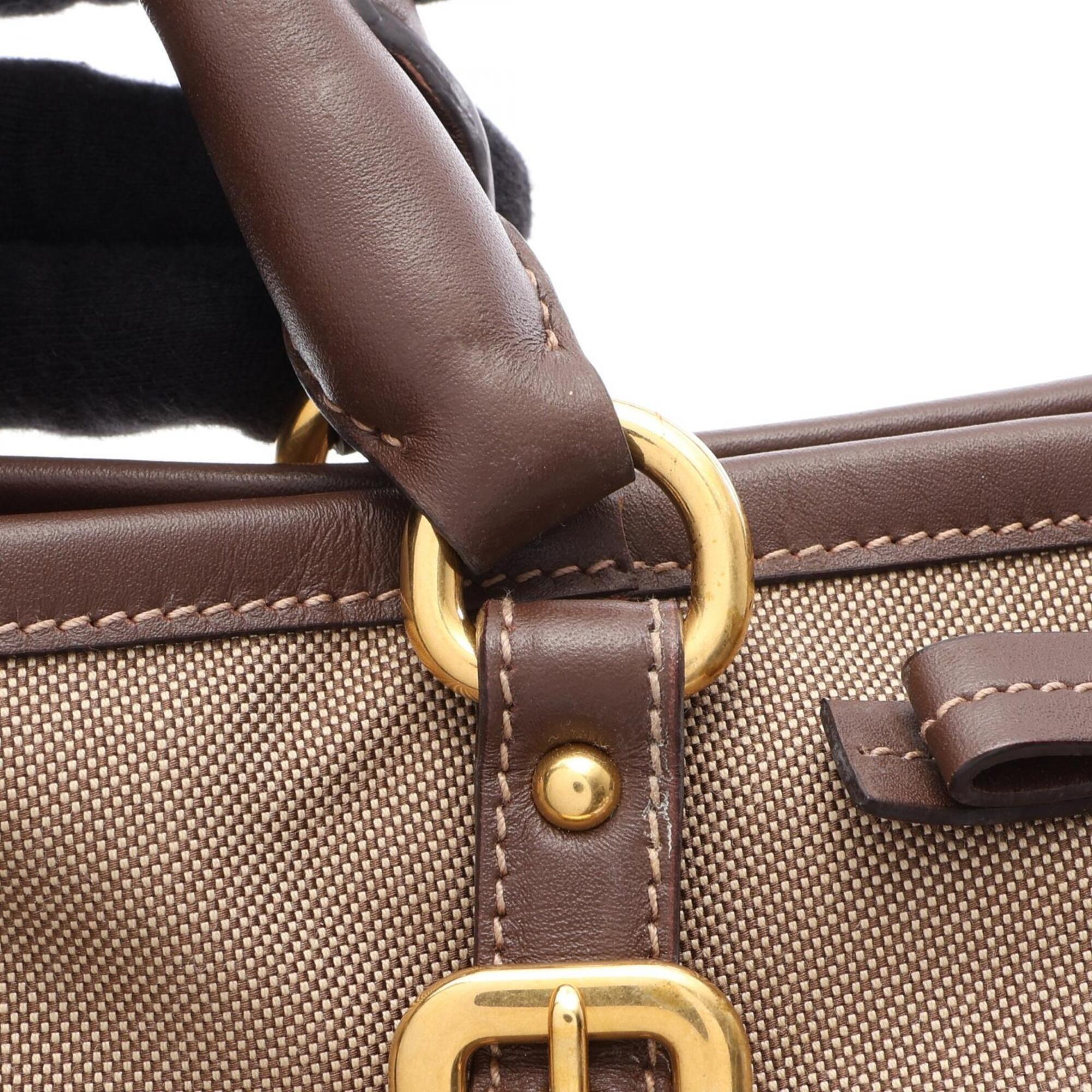 Prada Beige Brown Canvas Leather Handbag Tote Bag (Pre-Owned)