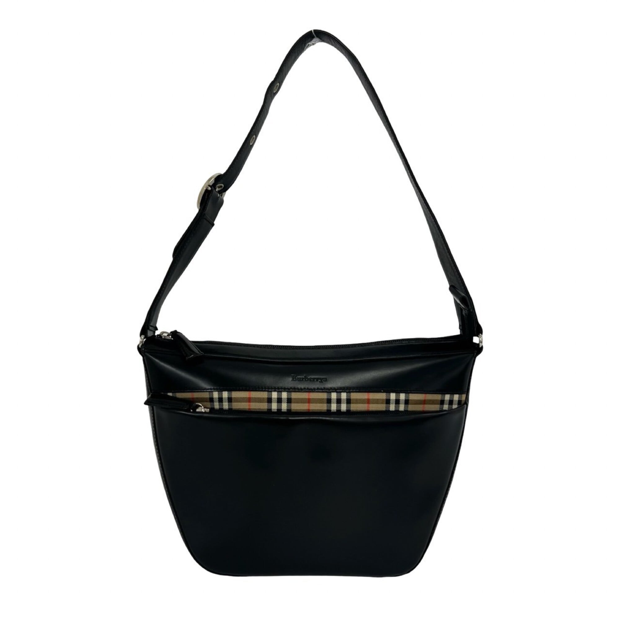 Burberry Beige Black Leather Canvas Shoulder Bag (Pre-Owned)