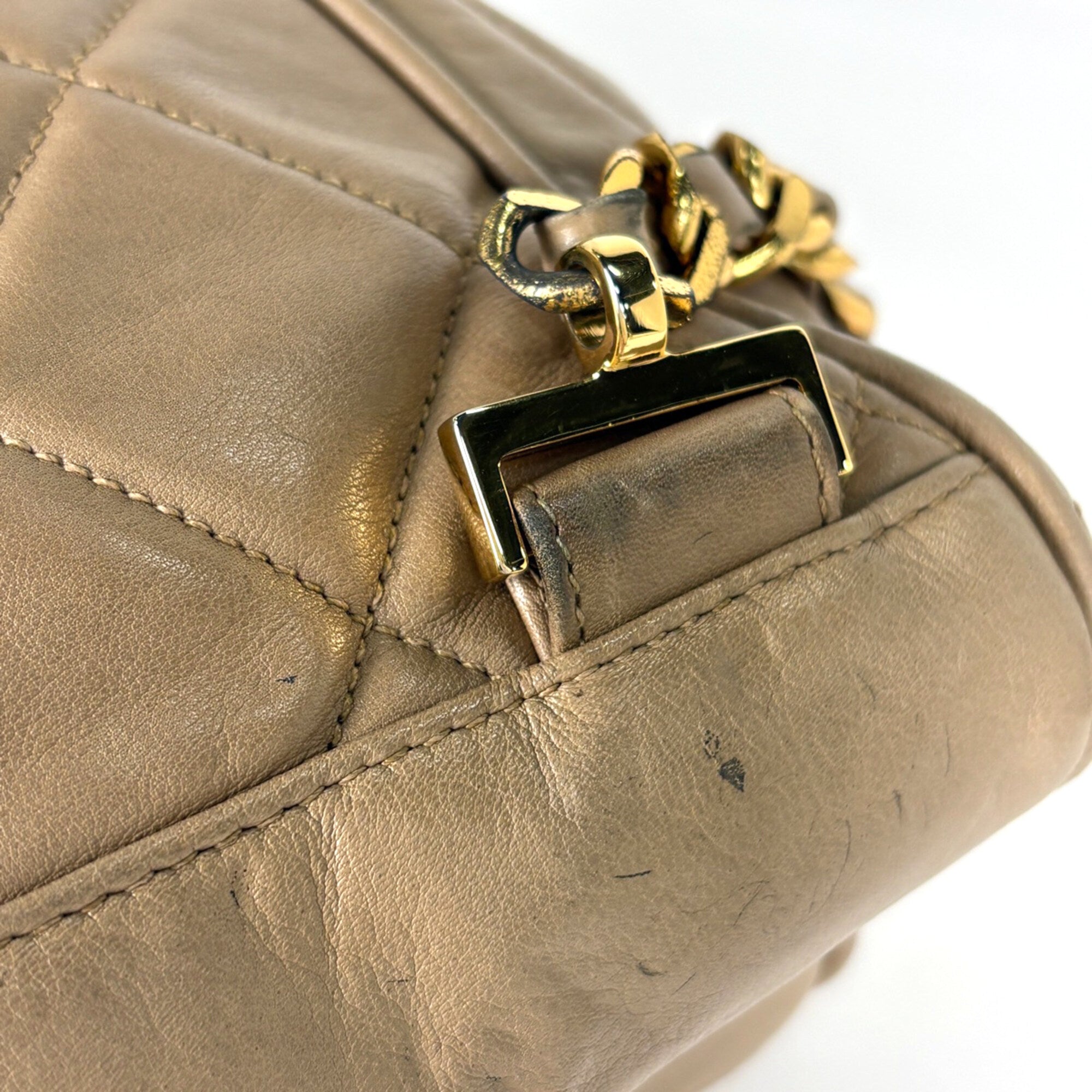 Chanel Matelasse Beige Leather Backpack (Pre-Owned)