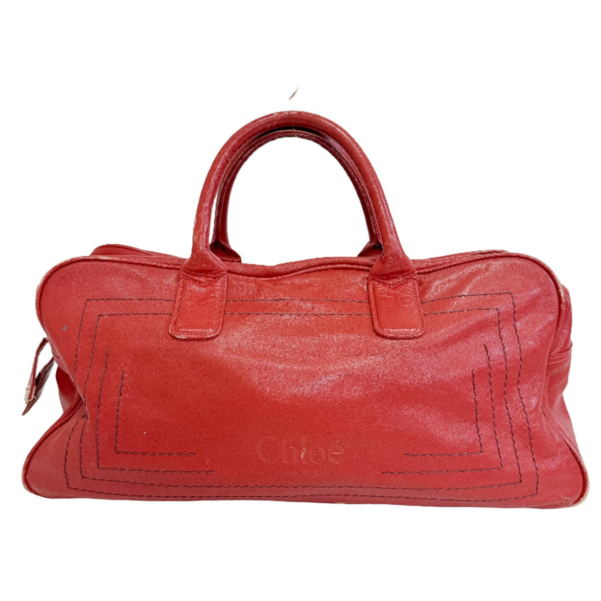 Chloé Red Color Wine Leather Boston Bag Handbag (Pre-Owned)