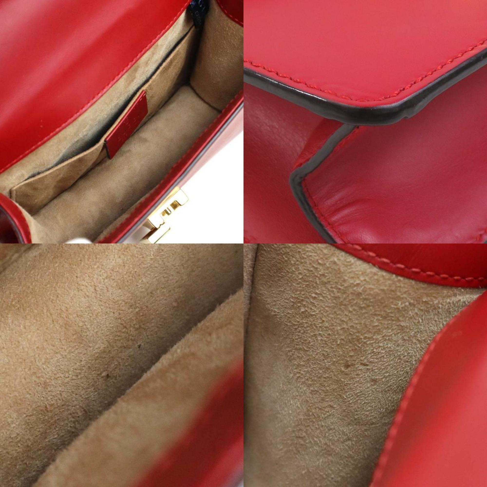Gucci Red Color Leather Shoulder Bag (Pre-Owned)