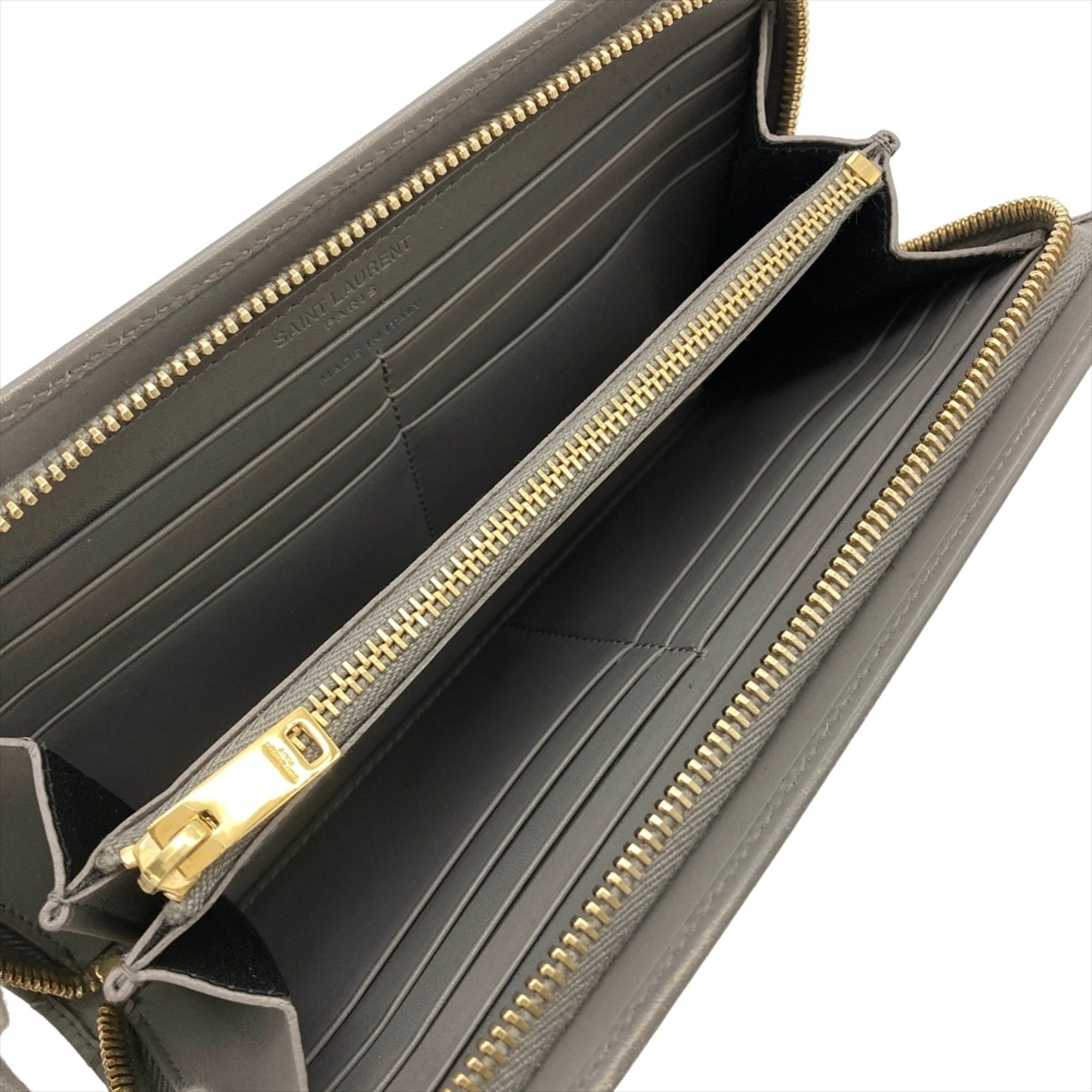 Saint Laurent Gray Leather Long Wallet (Bi-Fold) (Pre-Owned)