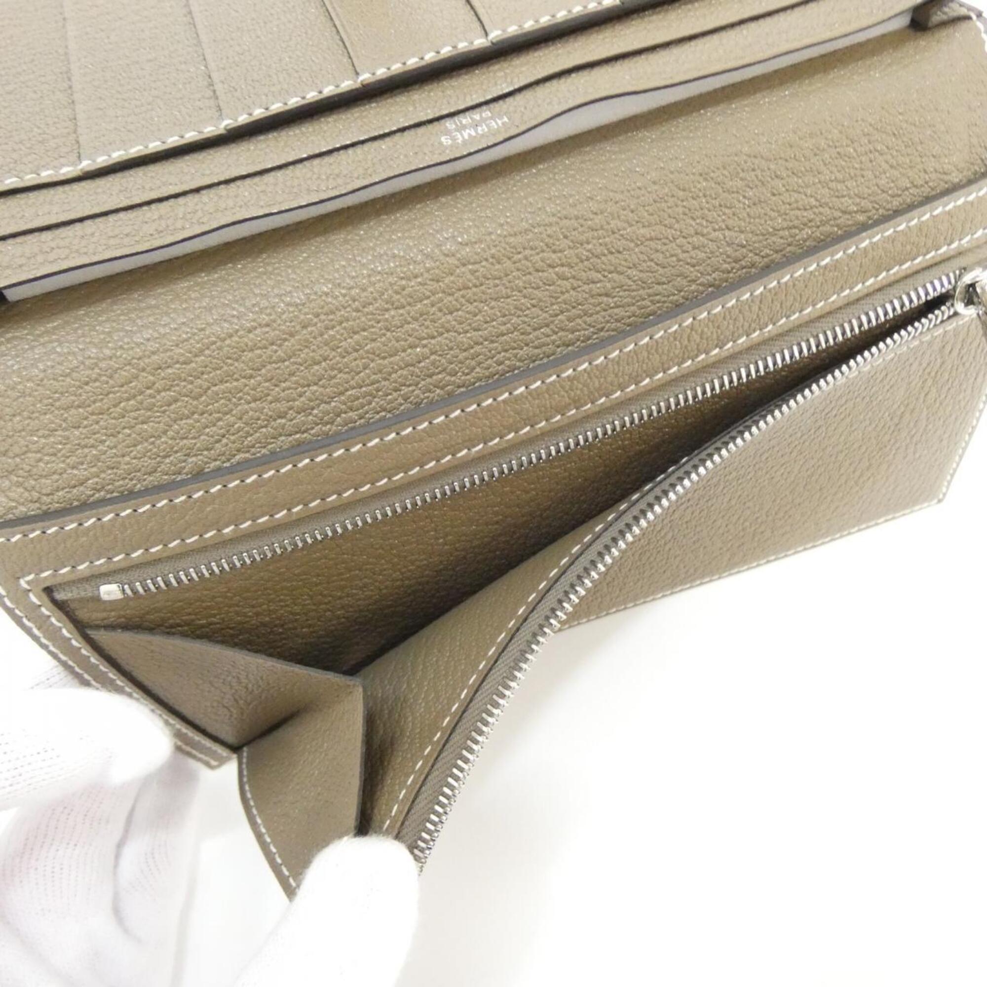 Hermes Etoupe Gray Chevre Leather Long Wallet (Bi-Fold) (Pre-Owned)