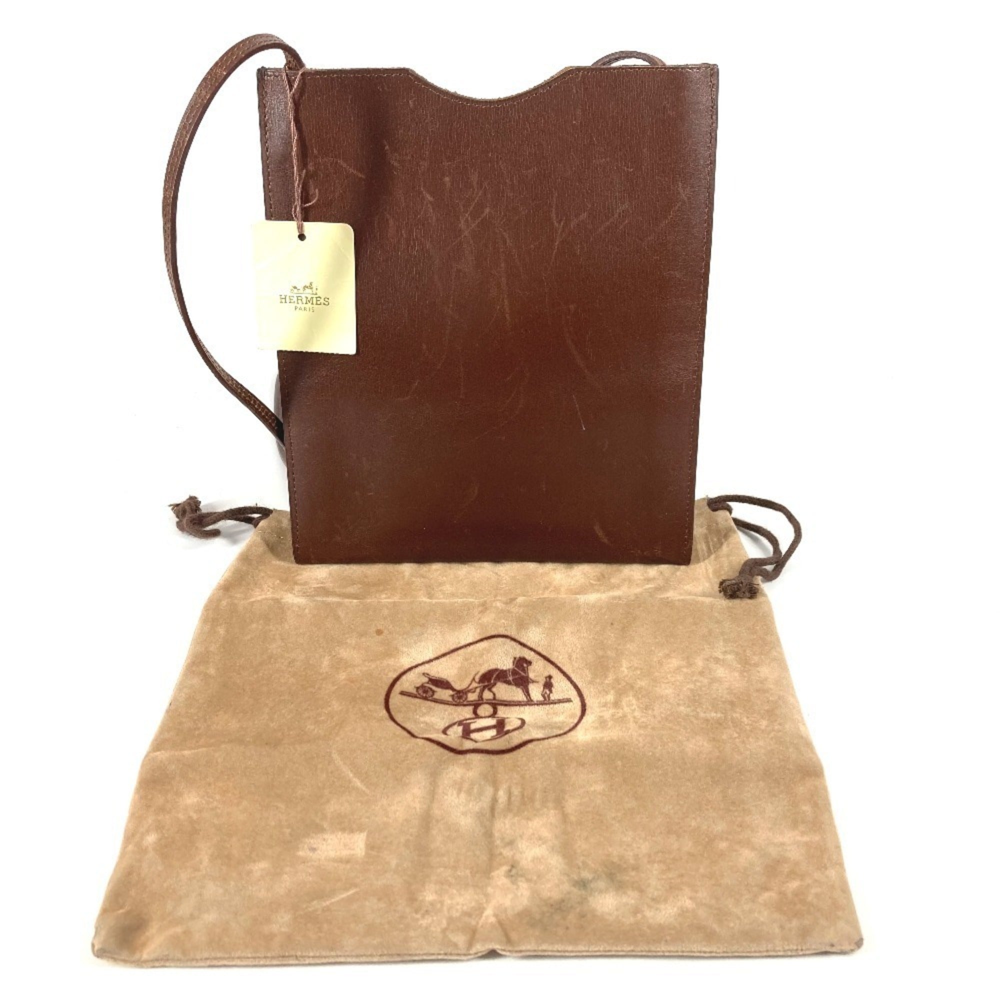 Hermes Brown Havane Box Calf Leather Pochette Shoulder Bag (Pre-Owned)