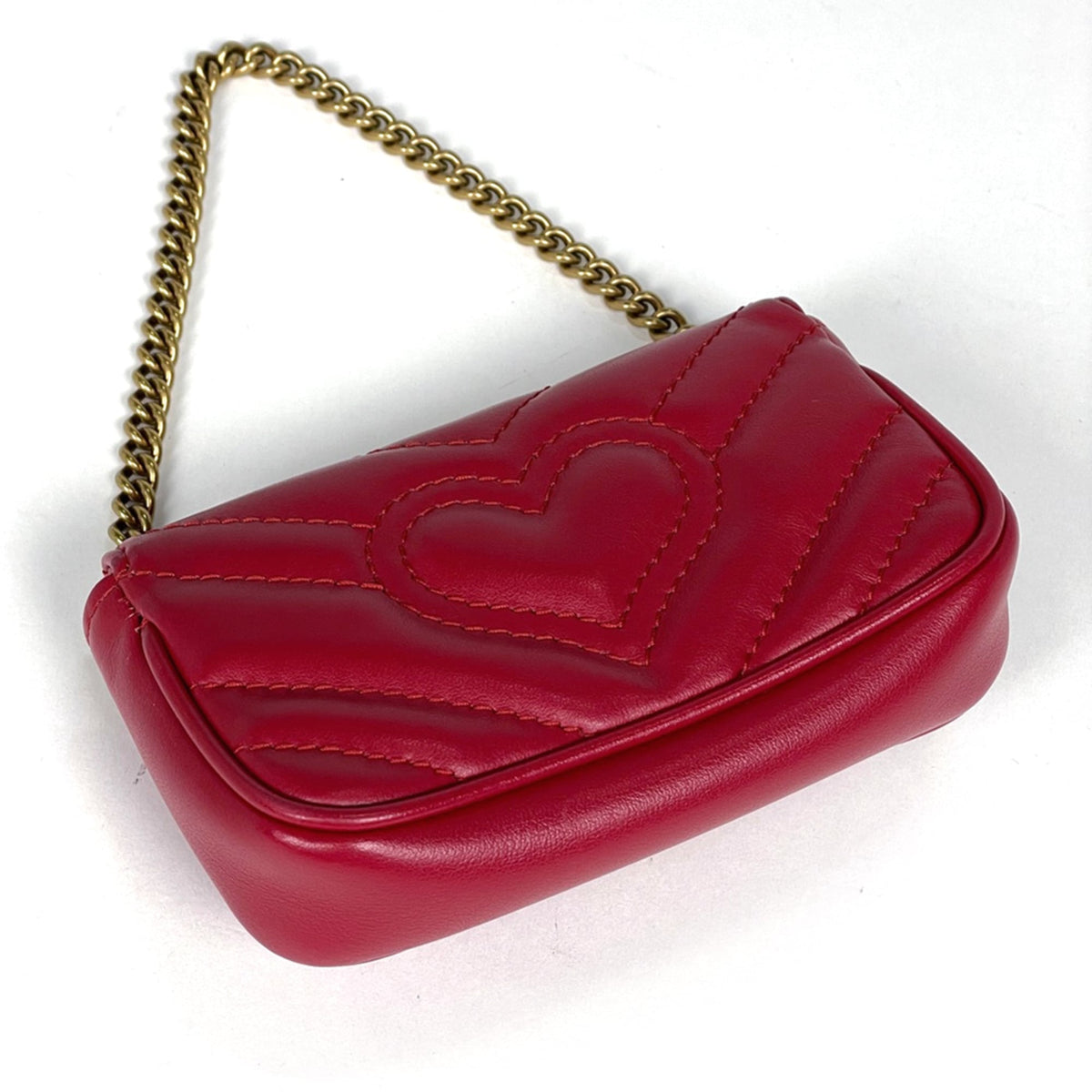 Gucci Red Color Leather Handbag Pouch (Pre-Owned)