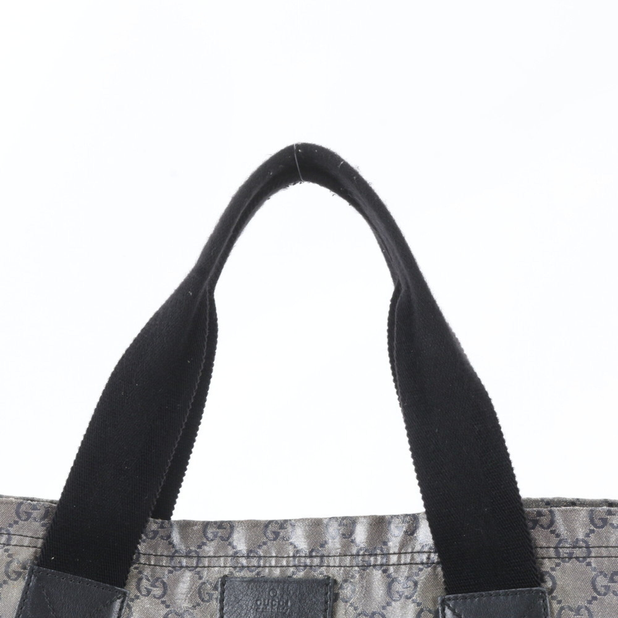 Gucci Black Navy Silver Leather Coated Canvas Handbag Shoulder Bag Tote Bag (Pre-Owned)