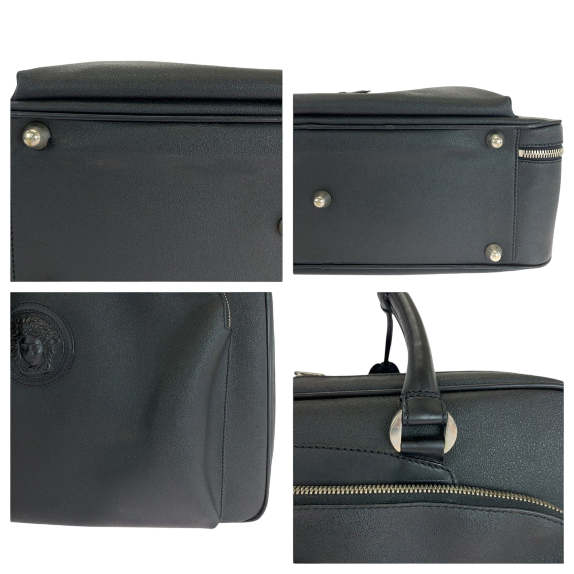 Versace Black Leather Boston Bag Handbag (Pre-Owned)