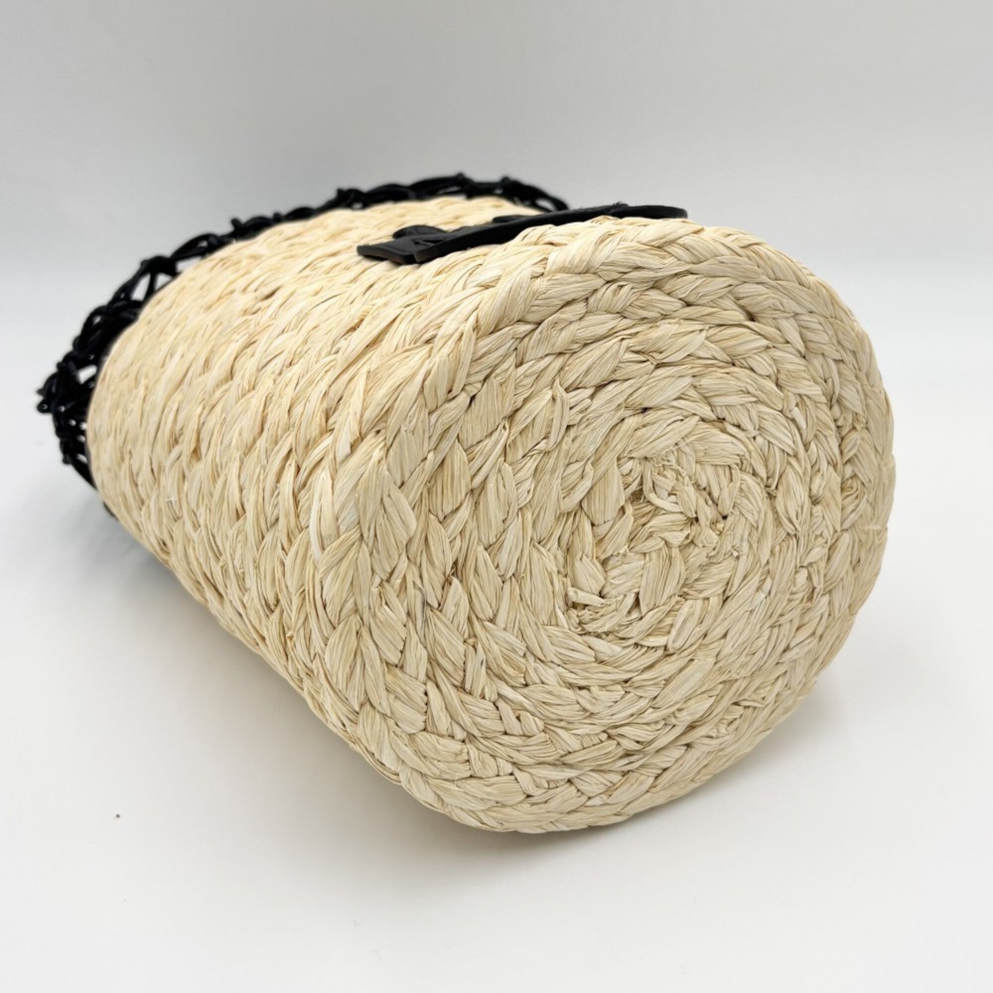 Miu Miu Beige Black Straw Handbag (Pre-Owned)