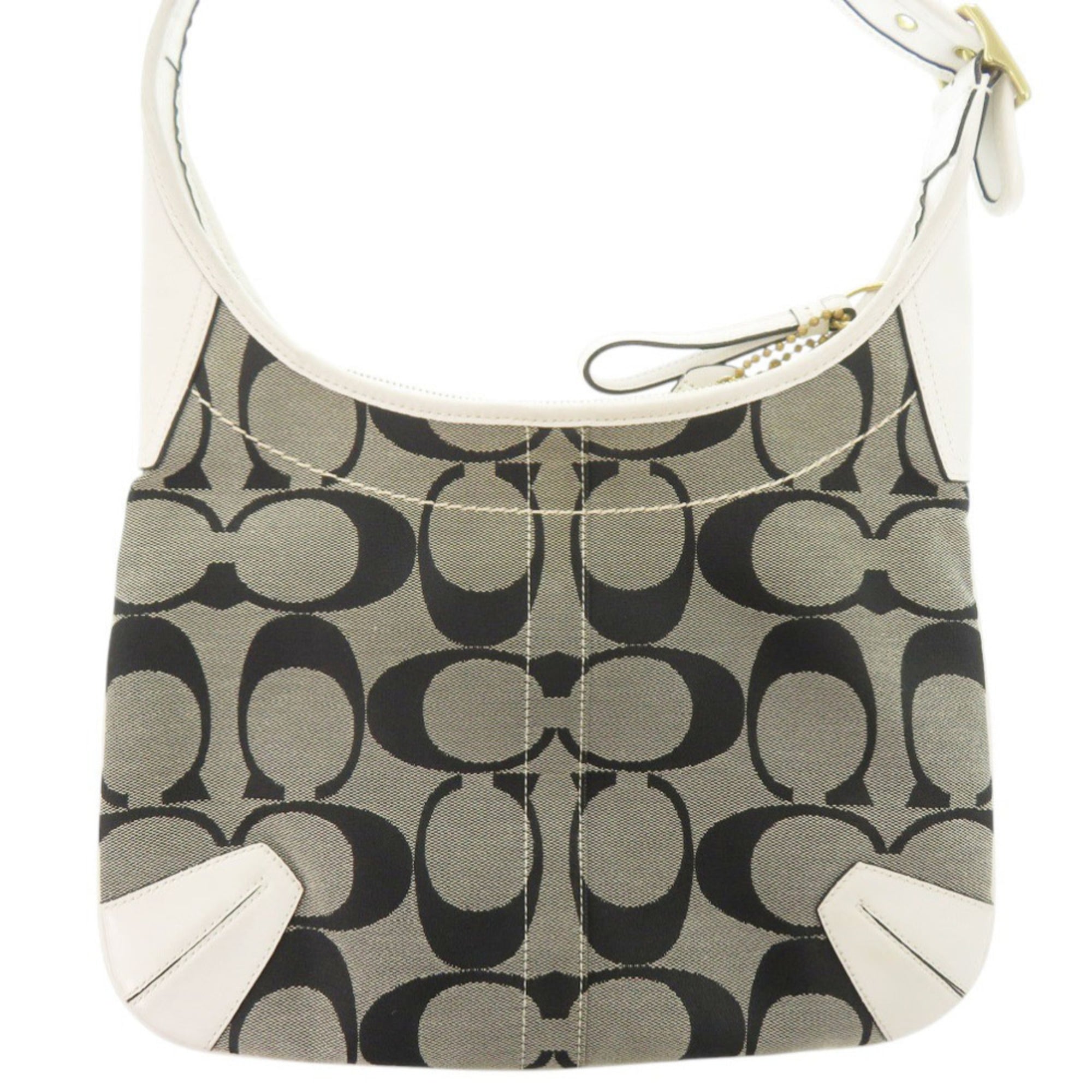 Coach Gray White Canvas Leather Shoulder Bag (Pre-Owned)