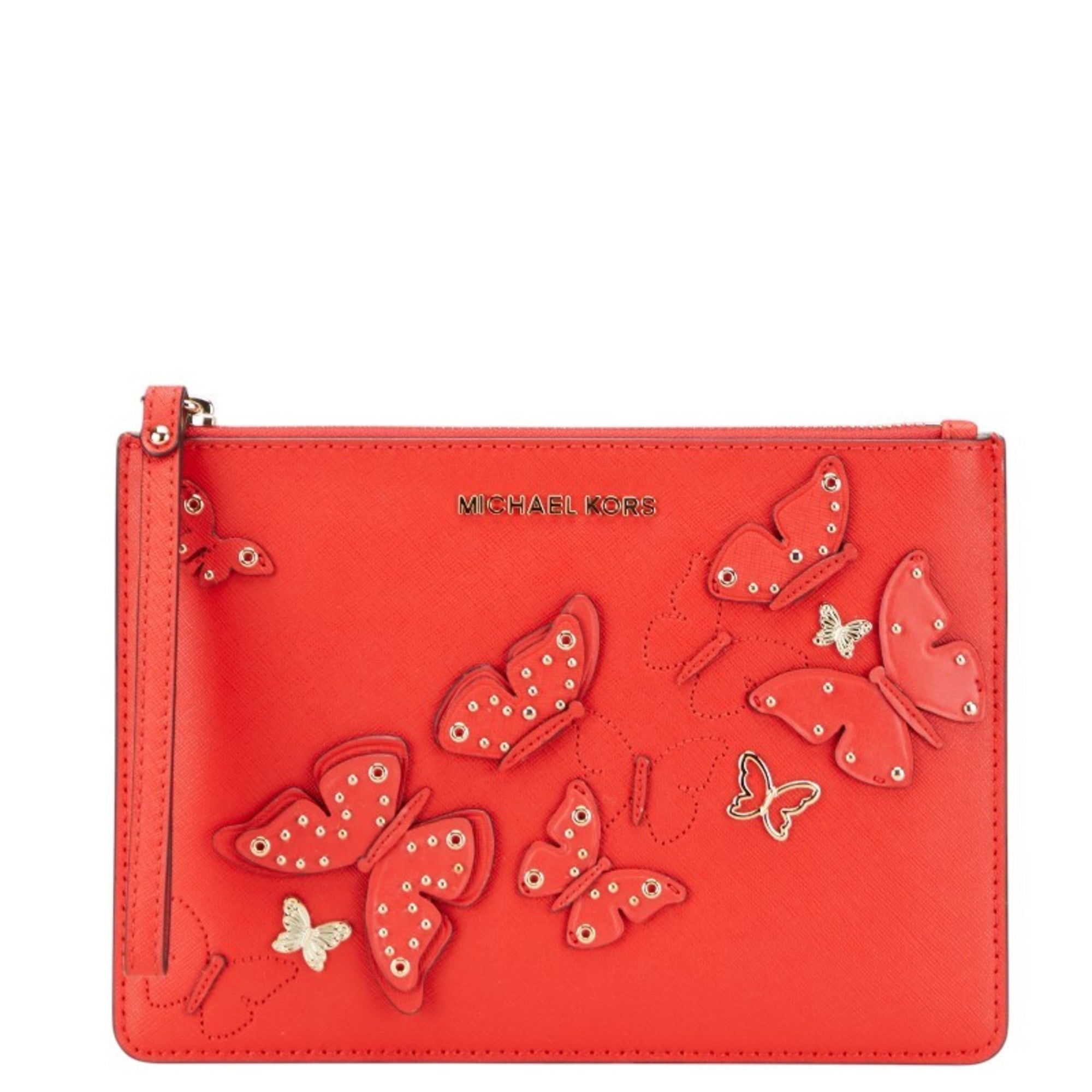 Michael Kors Red Color Leather Clutch Bag (Pre-Owned)