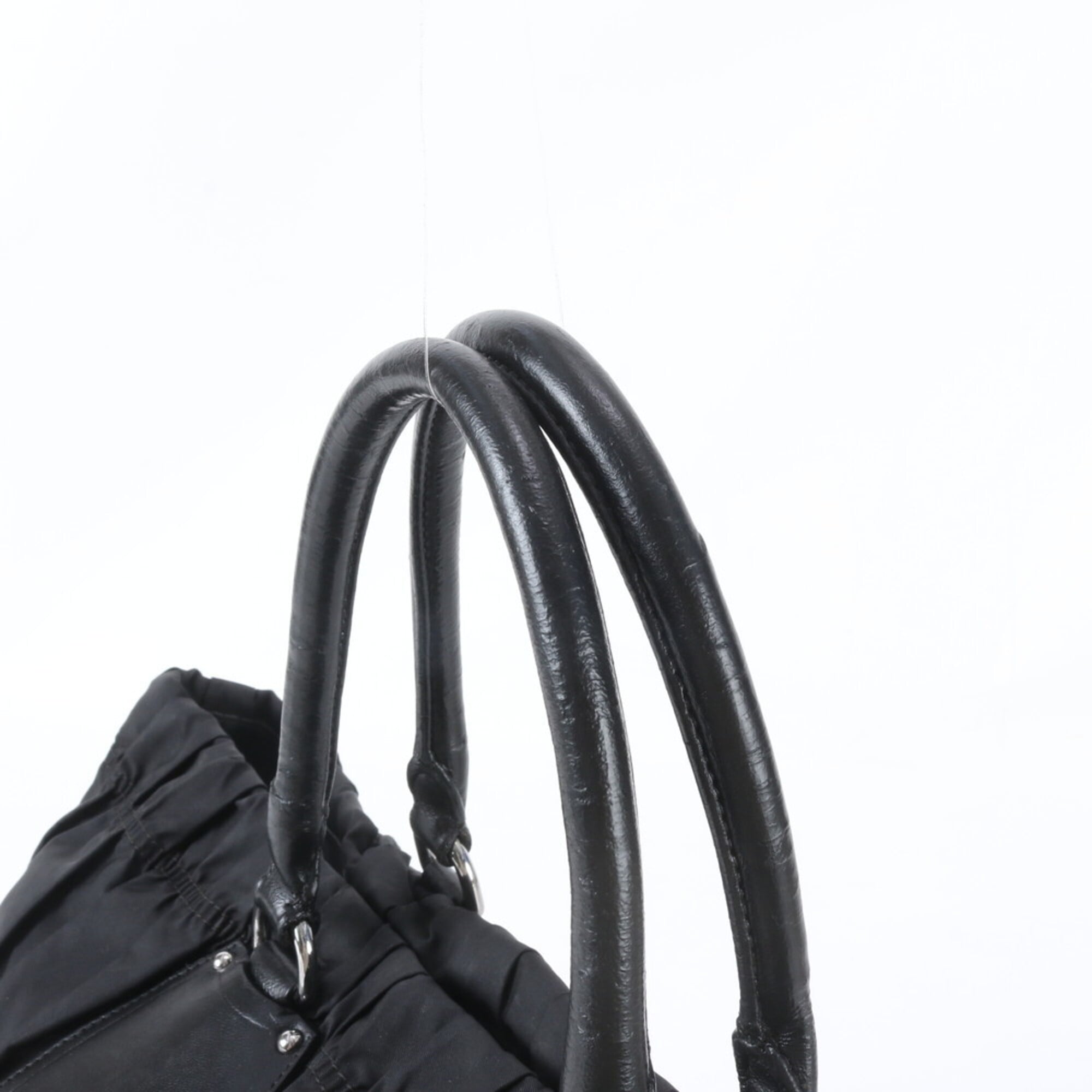 Prada Black Nylon Leather Handbag Tote Bag (Pre-Owned)