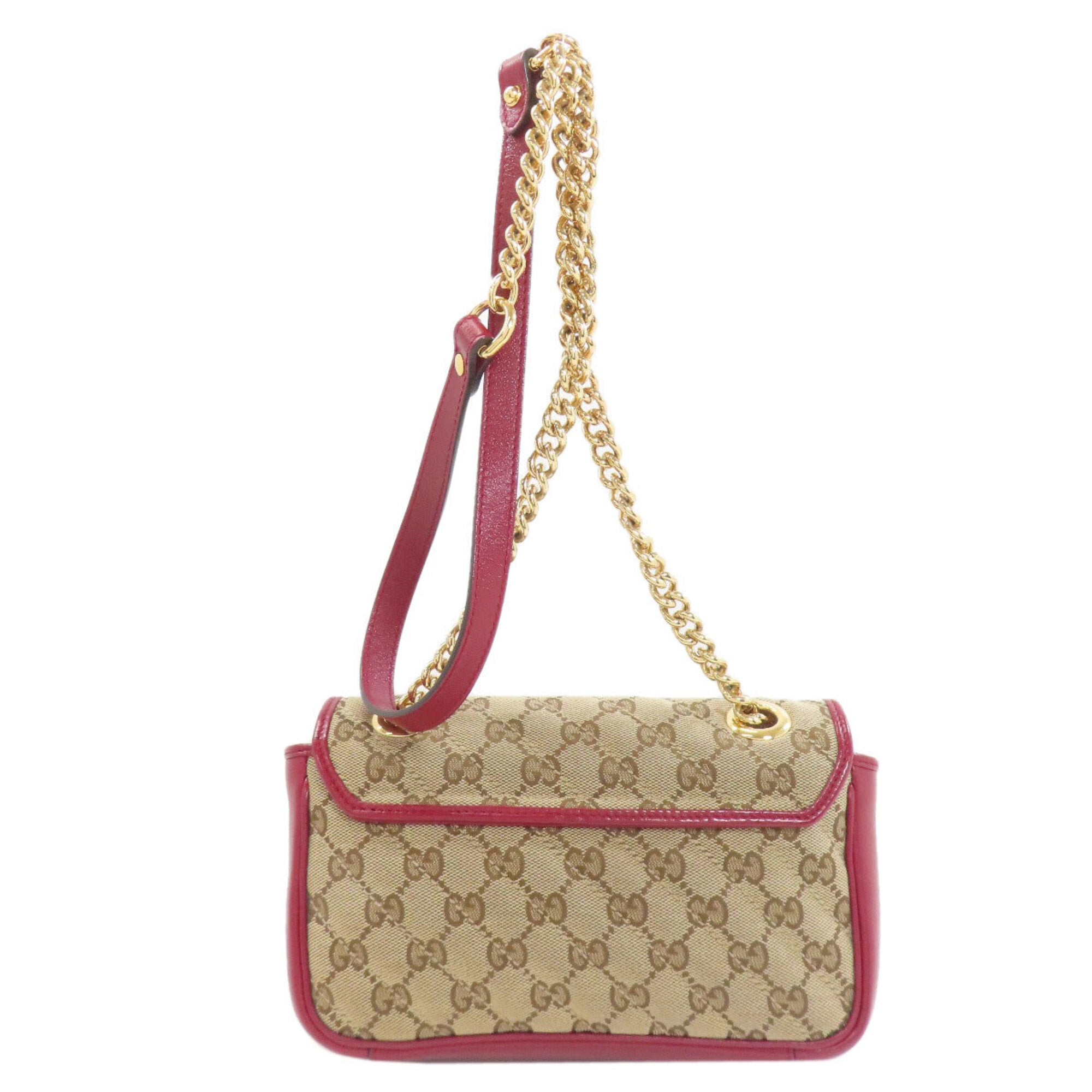 Gucci Red Color Canvas Leather Shoulder Bag (Pre-Owned)