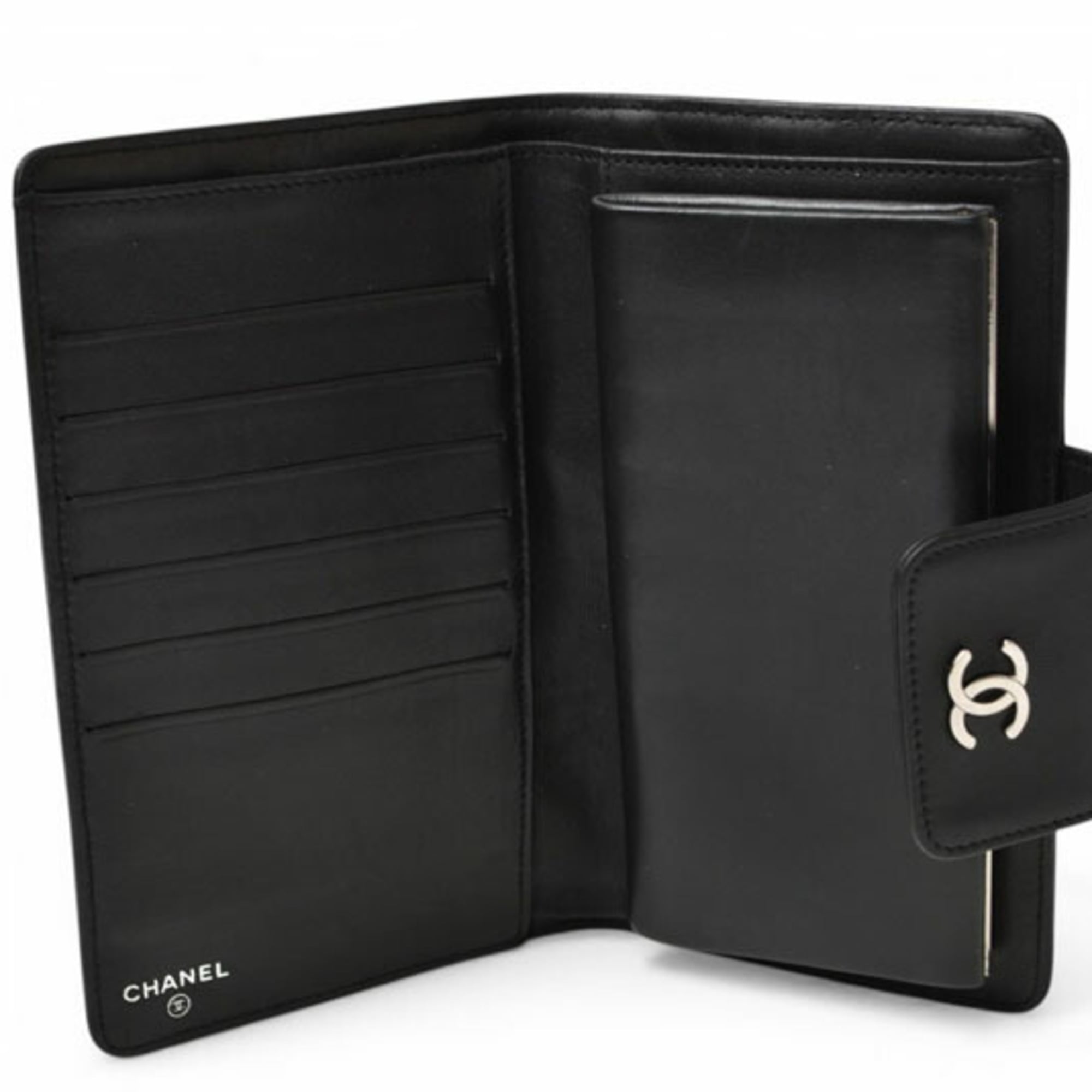 Chanel Black Leather Long Wallet (Bi-Fold) (Pre-Owned)