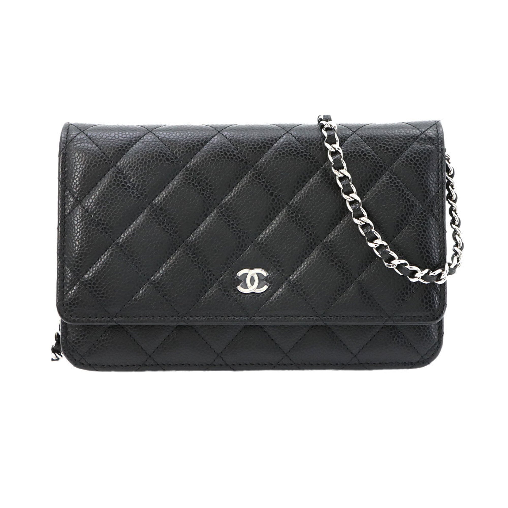 Chanel Black Grained Calfskin Chain/Shoulder Wallet (Pre-Owned)