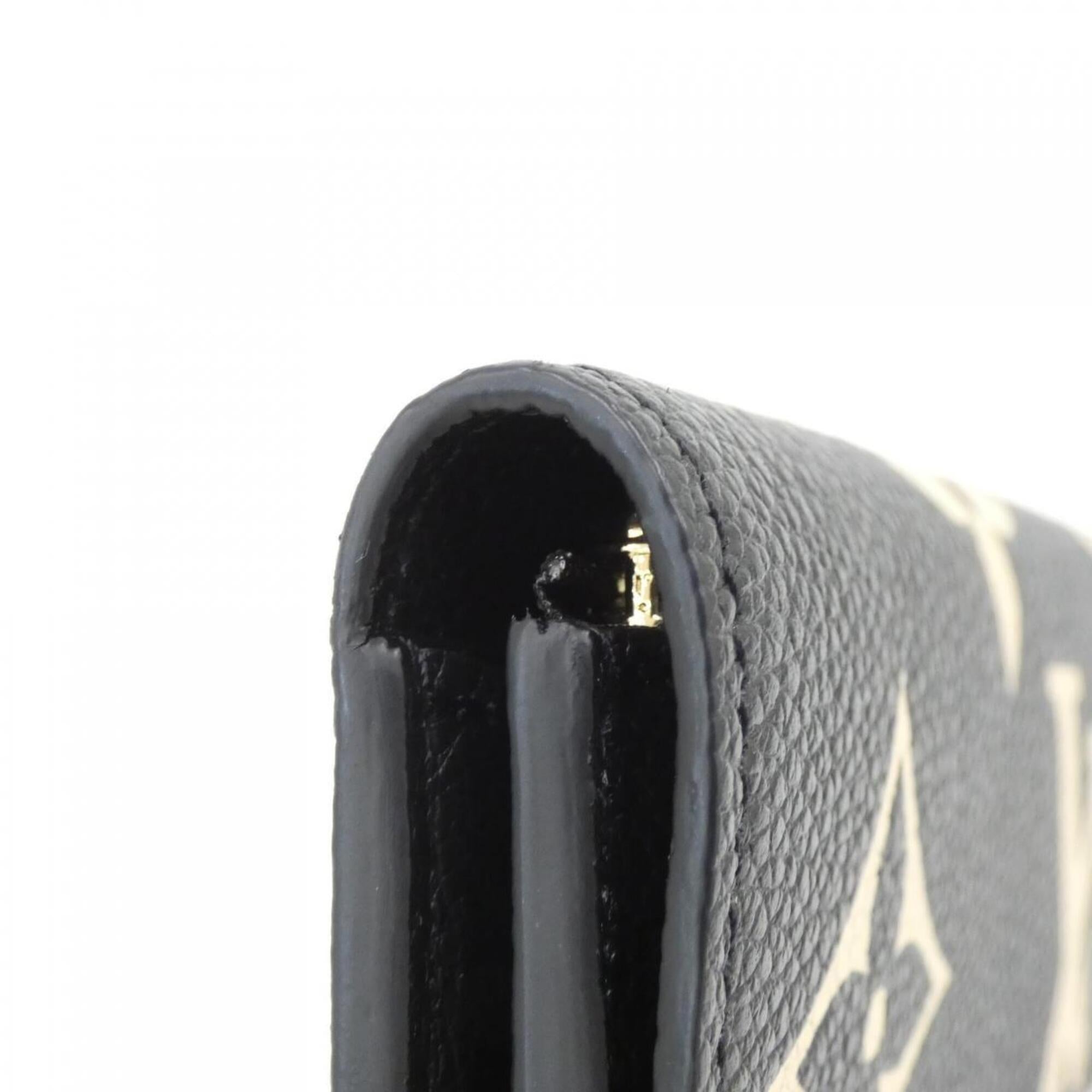 Louis Vuitton Beige Black Leather Long Wallet (Bi-Fold) (Pre-Owned)