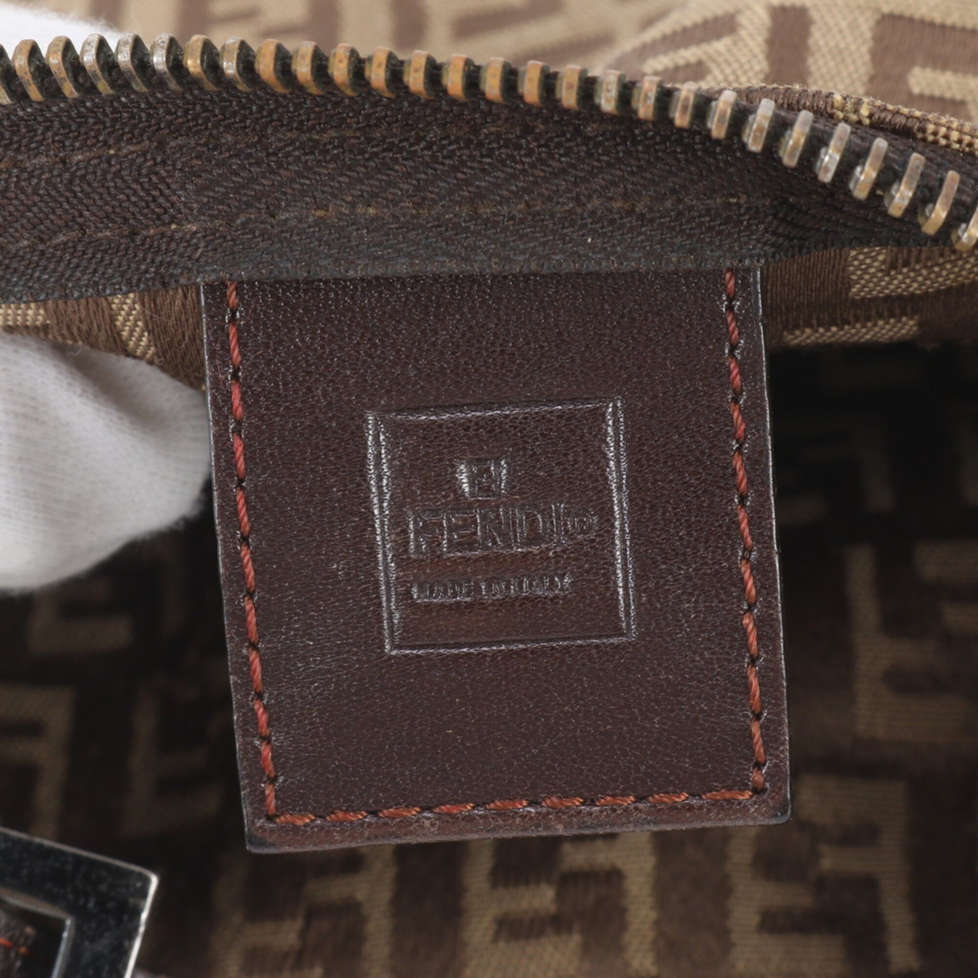 Fendi Brown Leather Canvas Handbag (Pre-Owned)