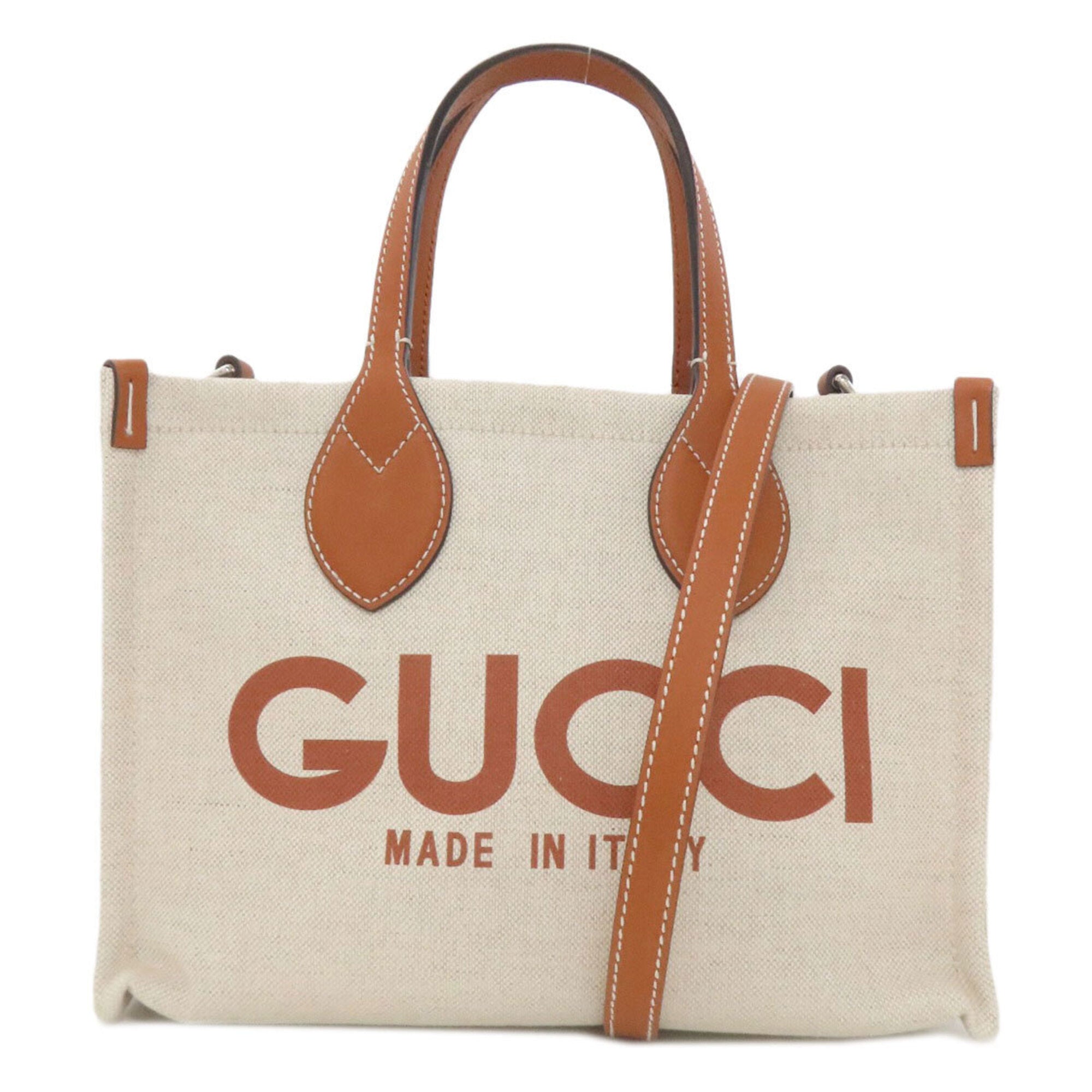 Gucci Beige Brown Canvas Handbag Pouch (Pre-Owned)