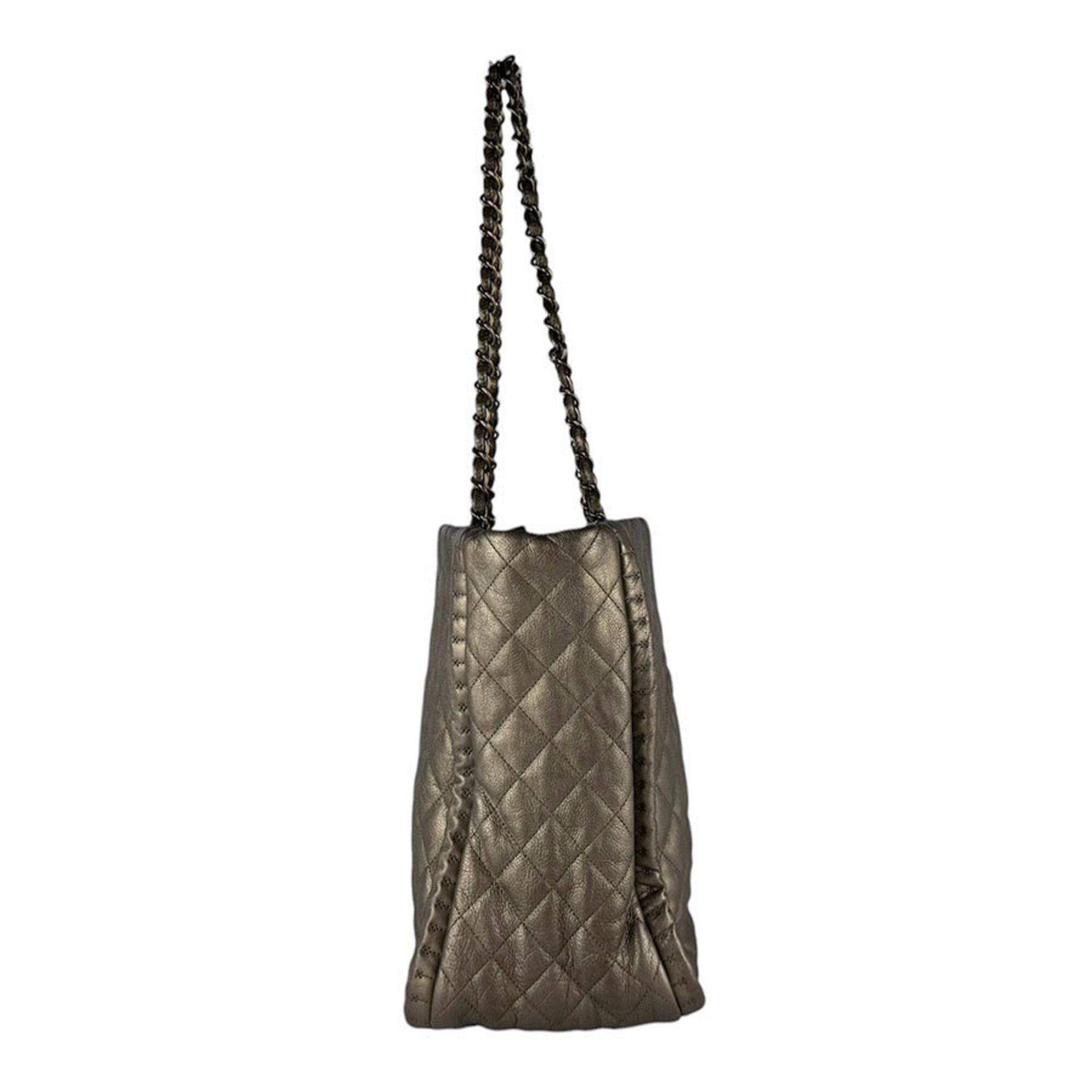Chanel Gold Khaki Metallic Leather Shoulder Bag (Pre-Owned)
