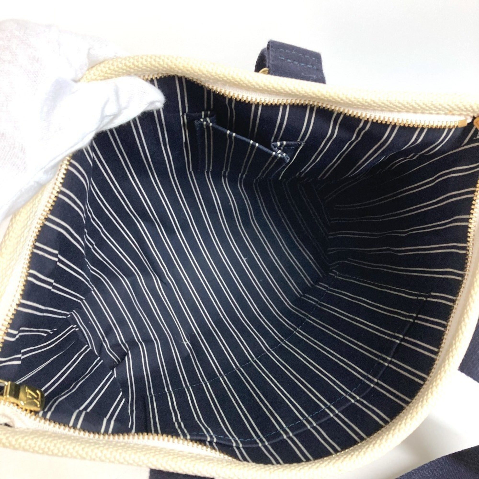 Louis Vuitton Navy White Canvas Shoulder Bag Tote Bag (Pre-Owned)