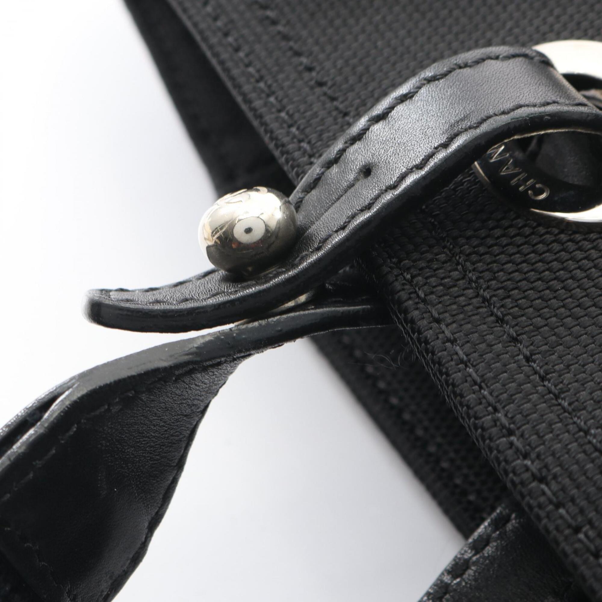 Chanel Black Canvas Leather Handbag Tote Bag (Pre-Owned)