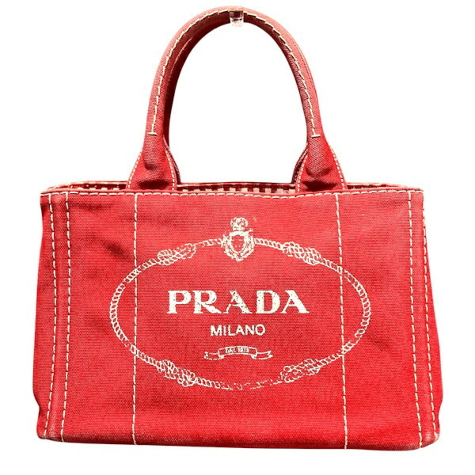 Prada Canapa Red Color Canvas Handbag Tote Bag (Pre-Owned)