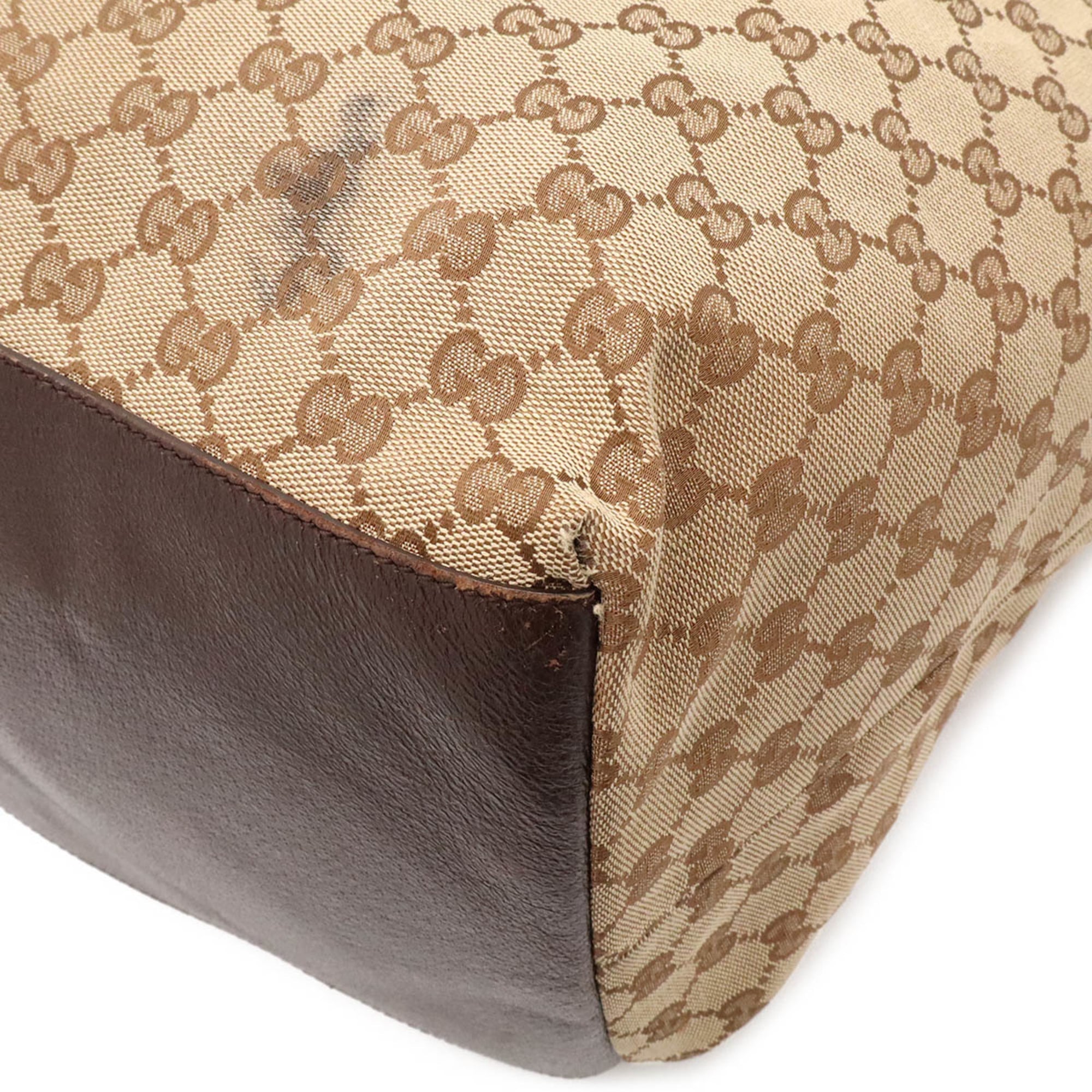 Gucci Beige Dark Brown Green Red Color Nylon Canvas Leather Shoulder Bag Tote Bag (Pre-Owned)