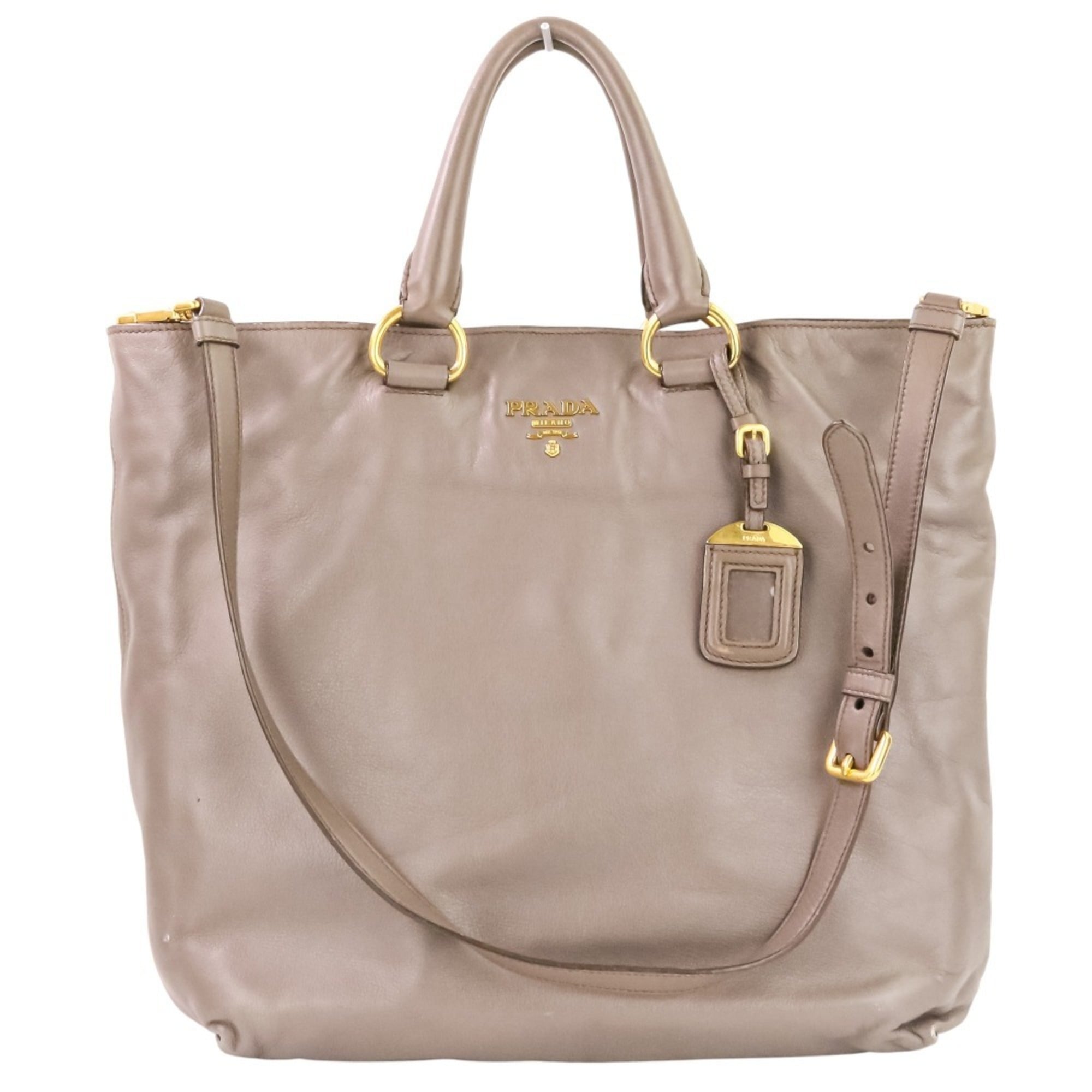 Prada Grayish Leather Shoulder Bag Tote Bag (Pre-Owned)