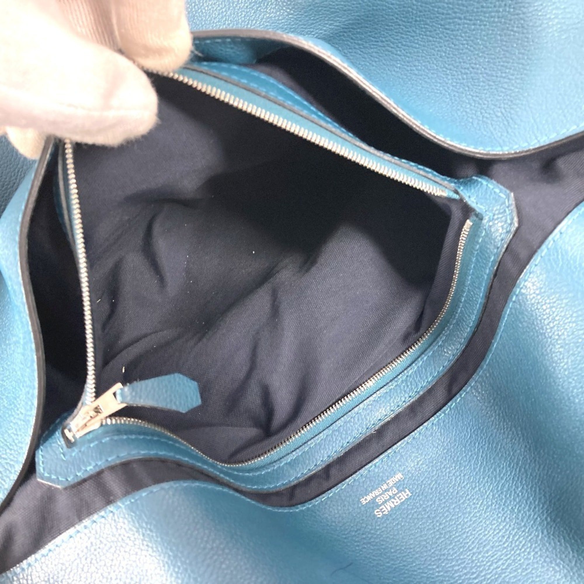 Hermes Blue Navy Leather Messenger Bag Shoulder Bag (Pre-Owned)
