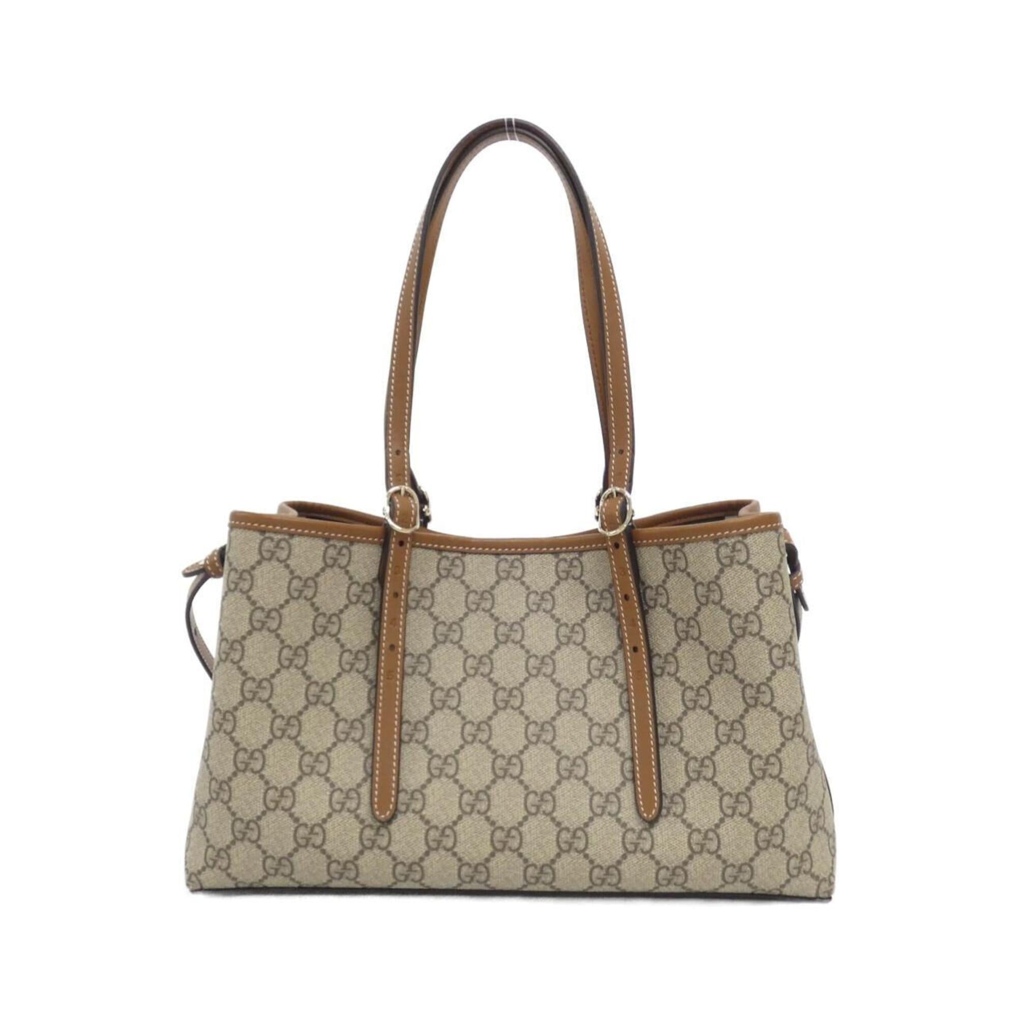 Gucci Beige Dark Brown Coated Canvas Leather Handbag (Pre-Owned)
