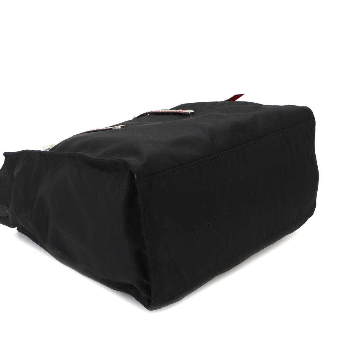 Prada Black Red Color Nylon Saffiano Handbag Shoulder Bag Tote Bag (Pre-Owned)