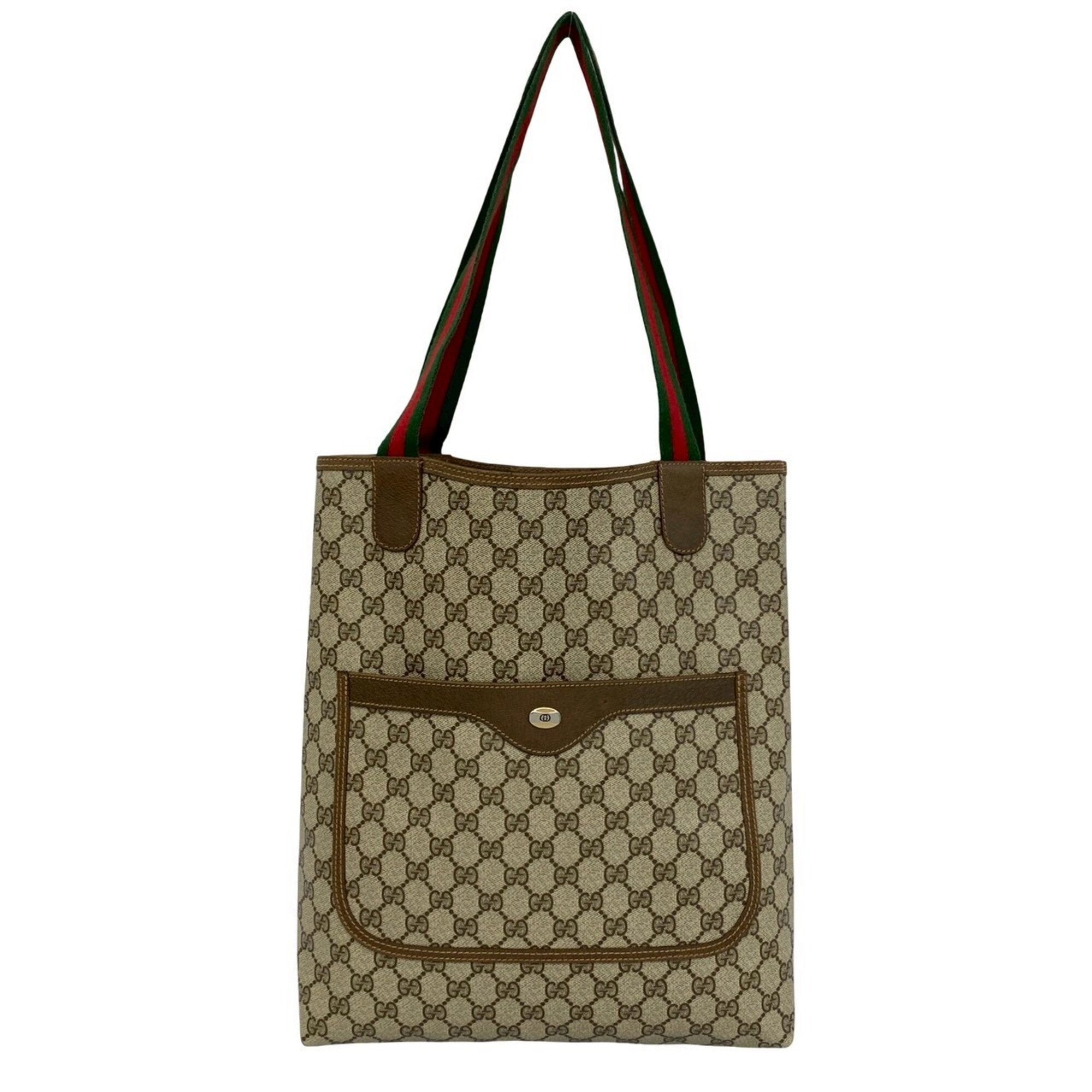 Gucci Brown Green Red Color Leather Pvc Handbag Tote Bag (Pre-Owned)