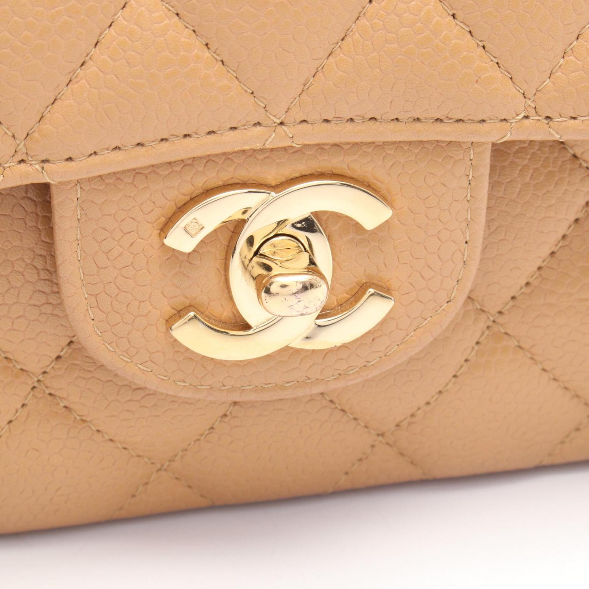 Chanel Beige Grained Calfskin Handbag Shoulder Bag (Pre-Owned)