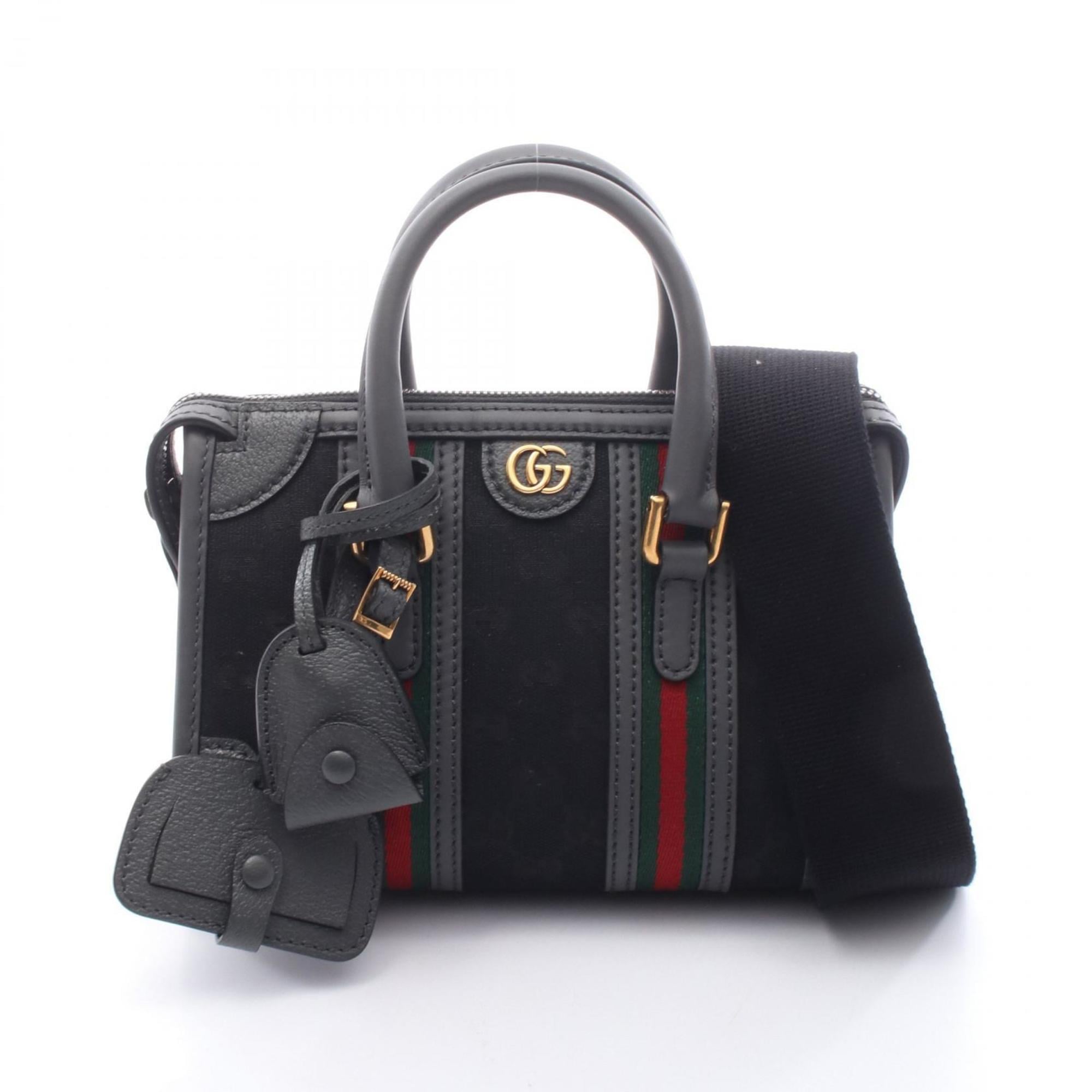 Gucci Black Gray Gg Canvas Leather Handbag (Pre-Owned)