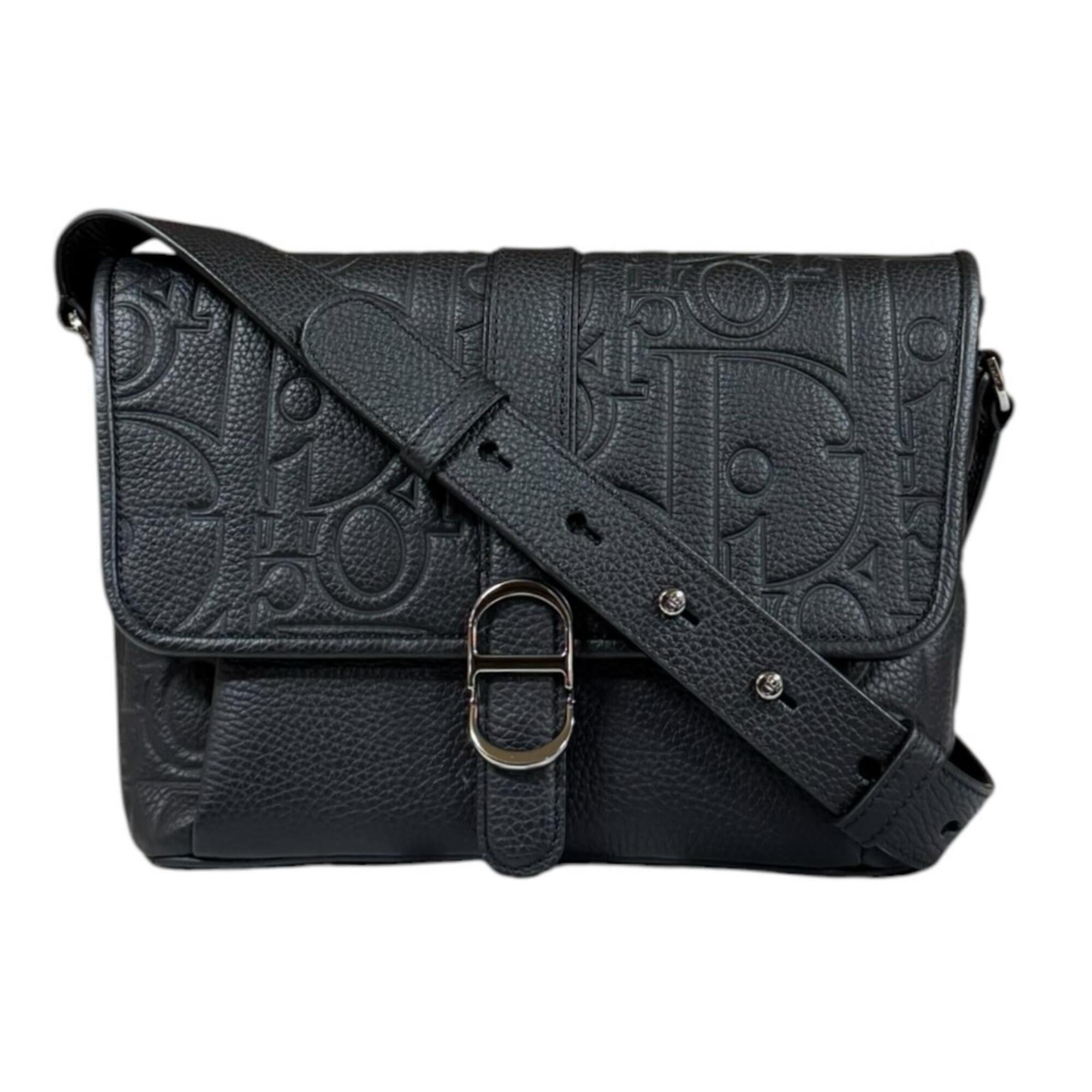 Christian Dior Black Leather Messenger Bag Shoulder Bag (Pre-Owned)