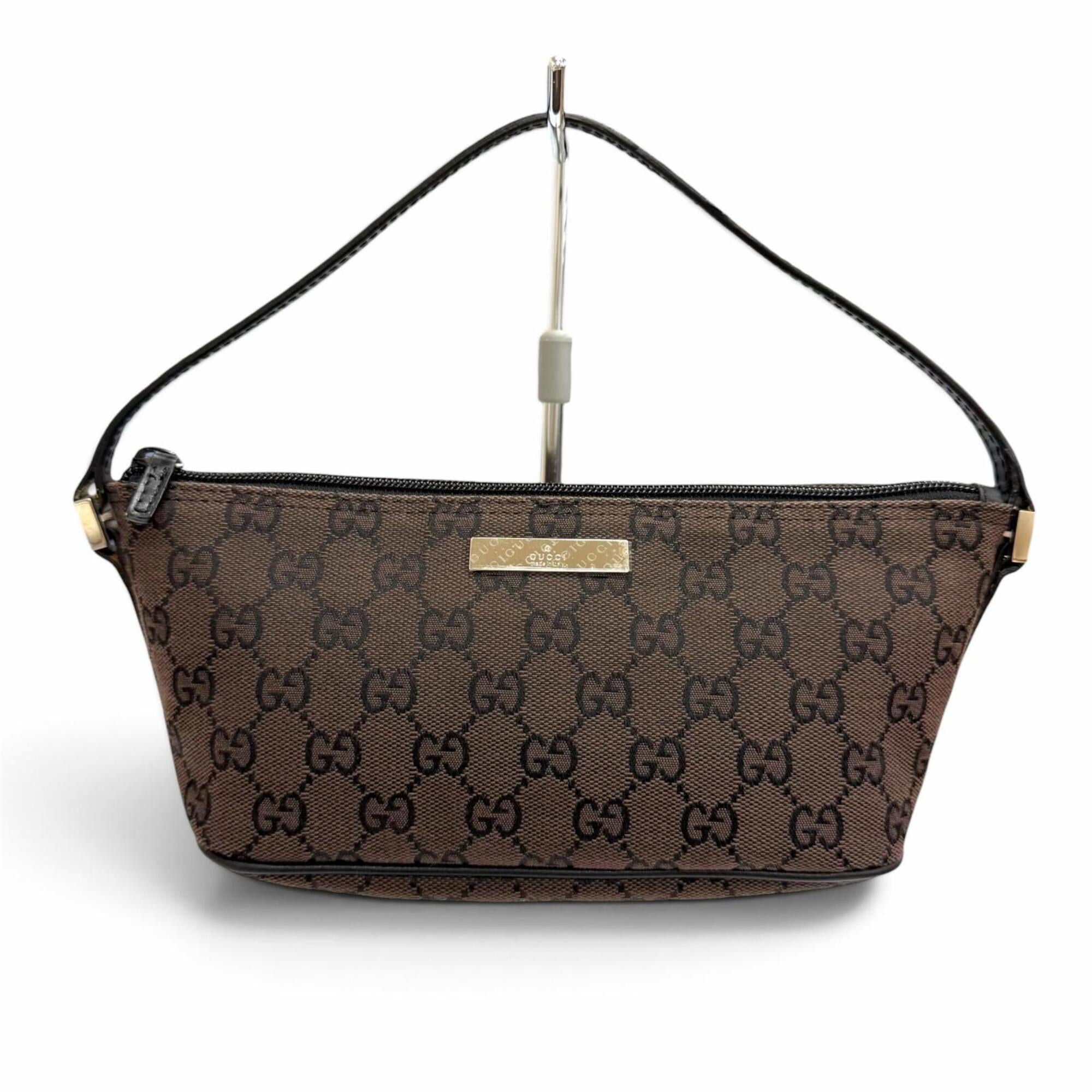 Gucci Dark Brown Gg Canvas Leather Pouch (Pre-Owned)