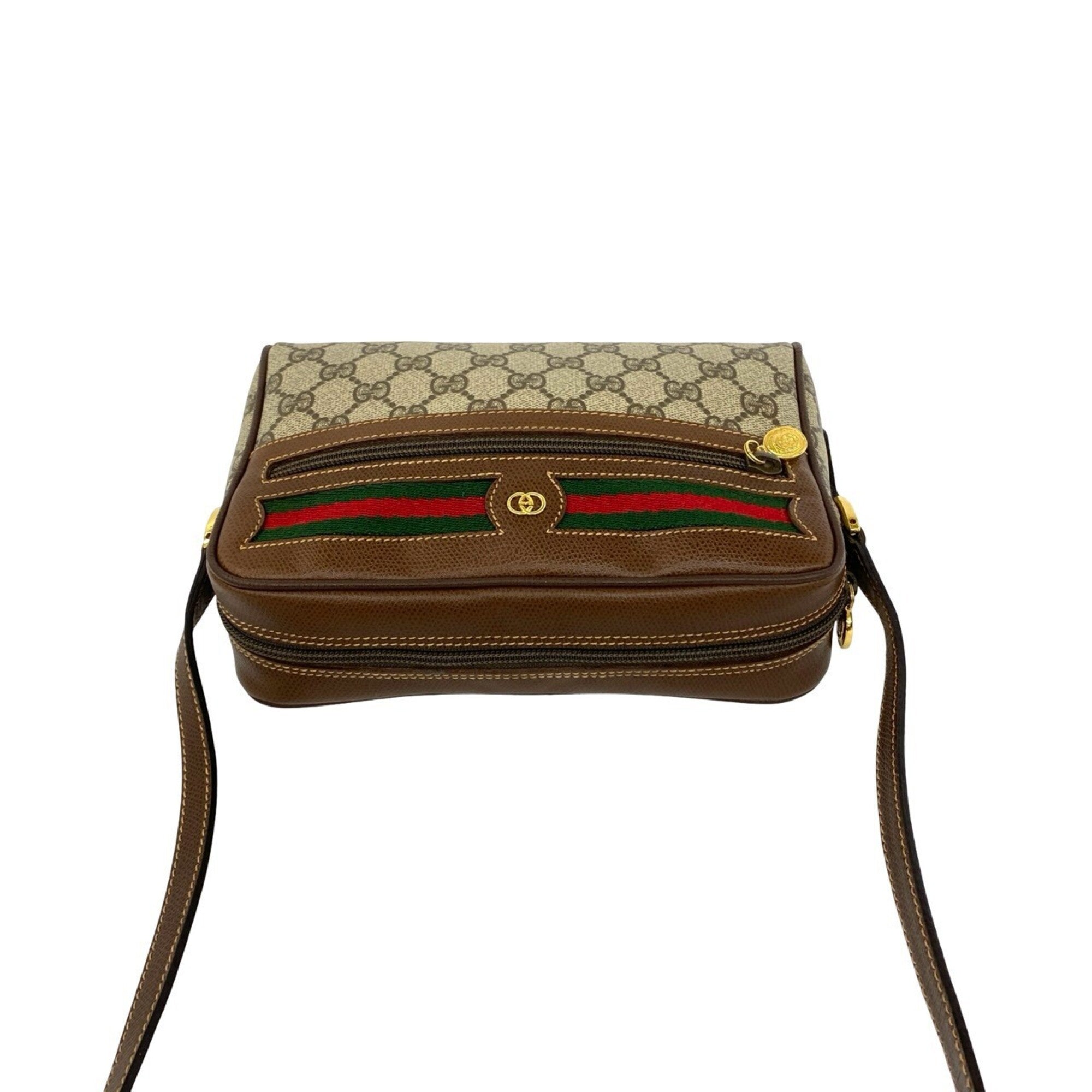 Gucci Brown Green Red Color Leather Pvc Shoulder Bag (Pre-Owned)