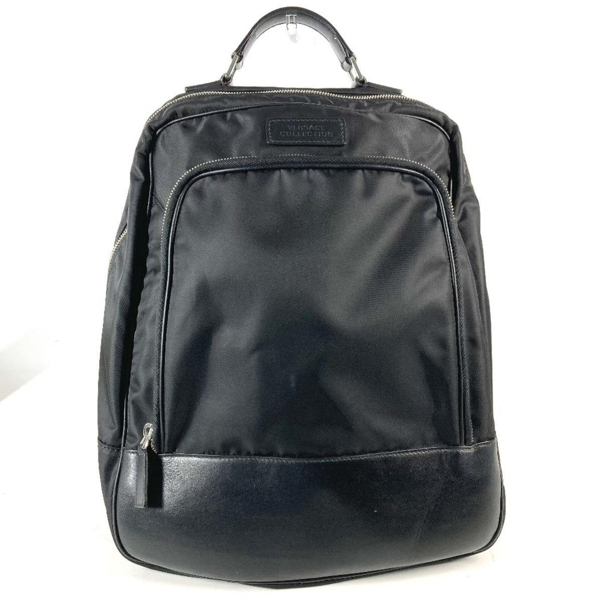 Versace Black Nylon Leather Backpack Handbag (Pre-Owned)