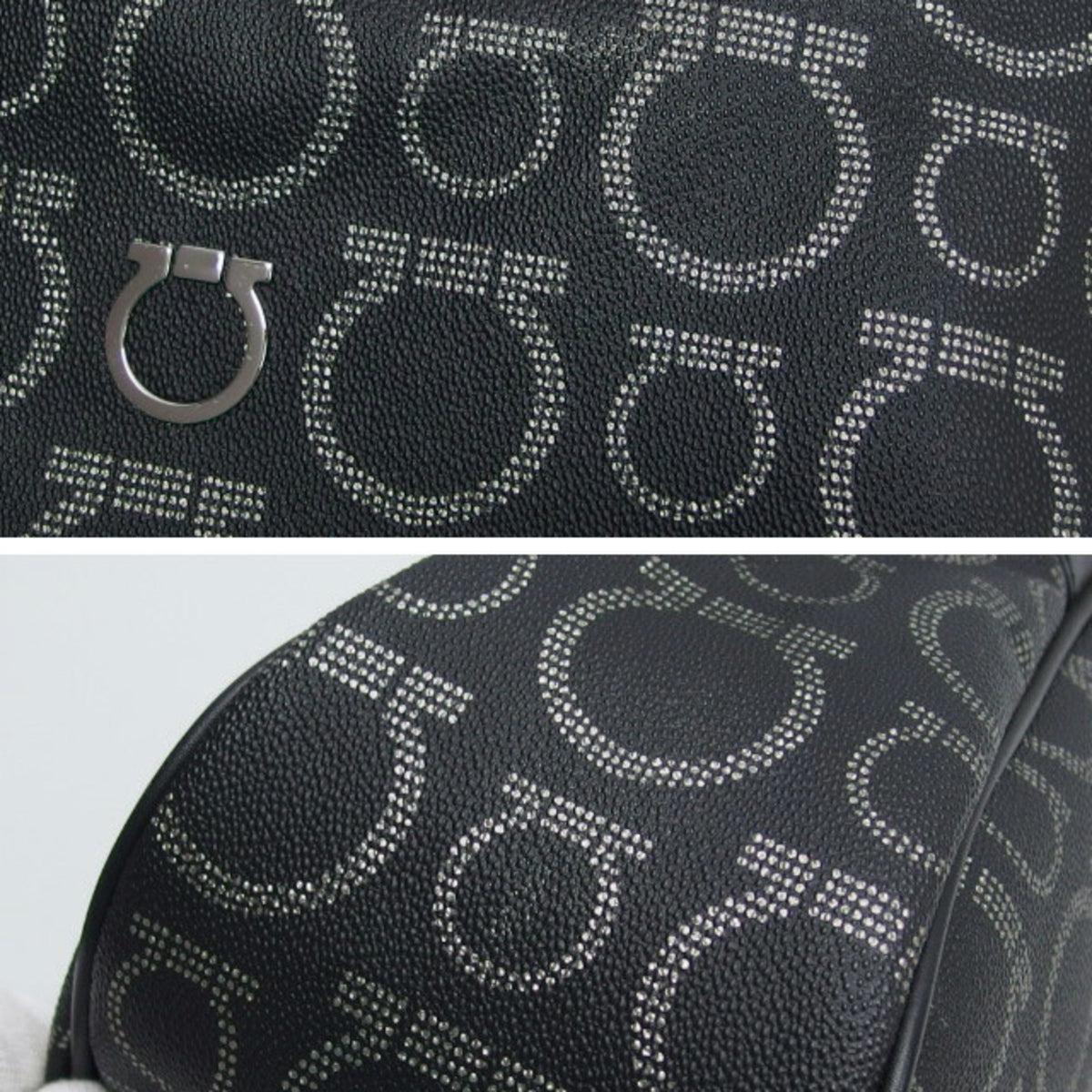 Salvatore Ferragamo Gancini Black Coated Canvas Leather Shoulder Bag (Pre-Owned)