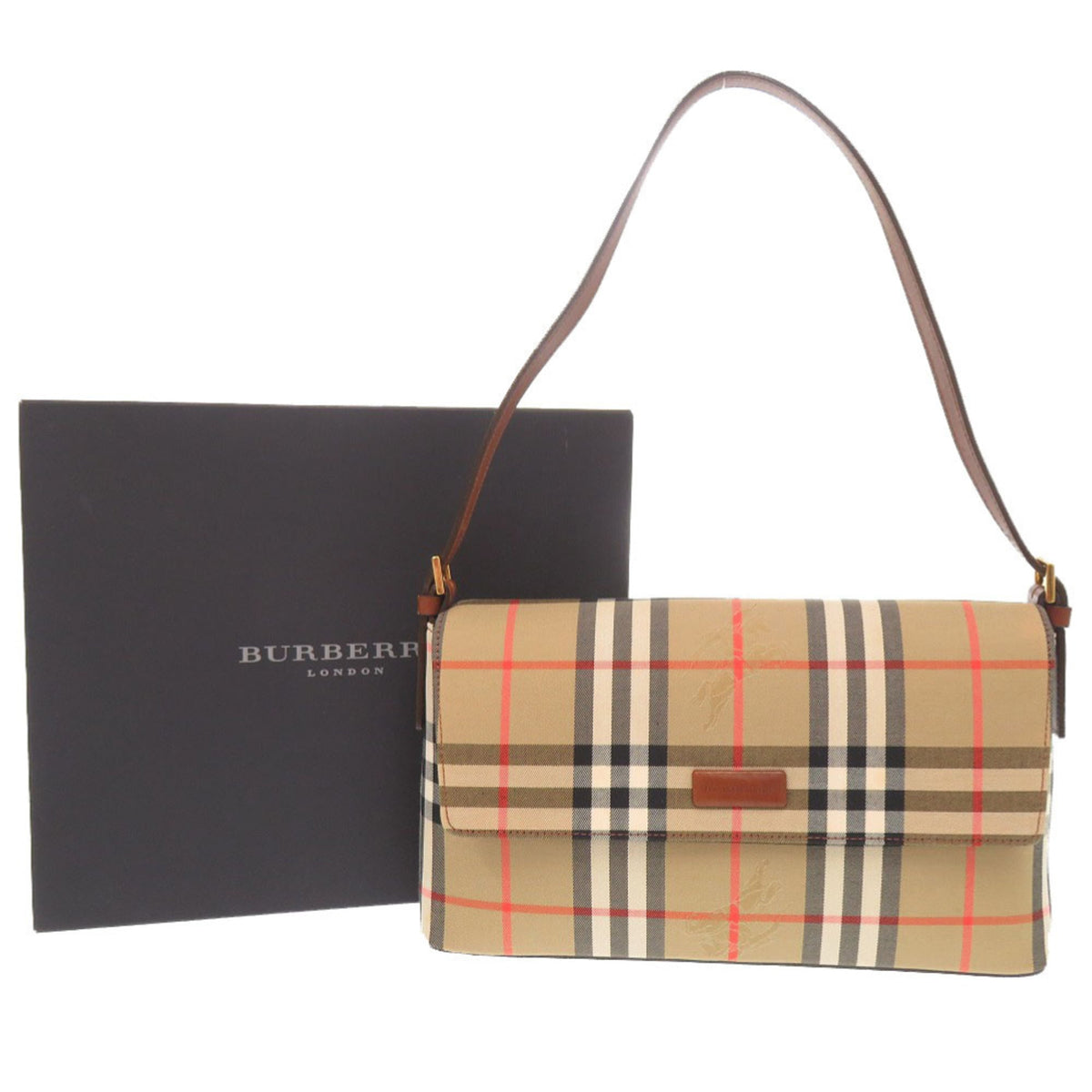 Burberry Beige Brown Canvas Shoulder Bag (Pre-Owned)