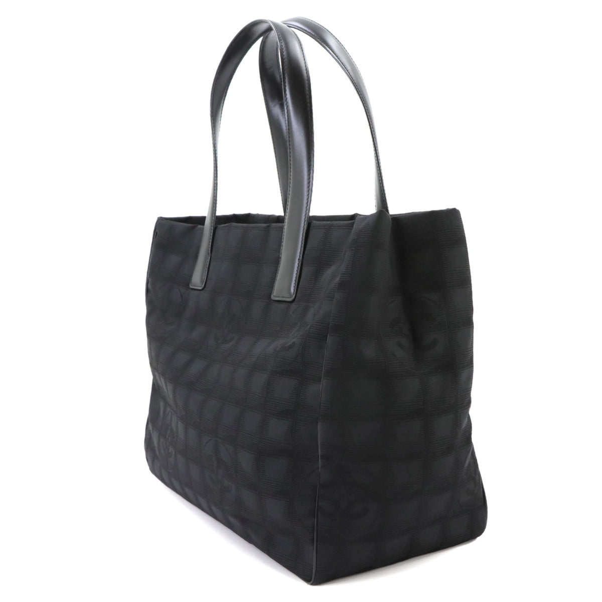 Chanel Black Jacquard Leather Handbag Tote Bag (Pre-Owned)