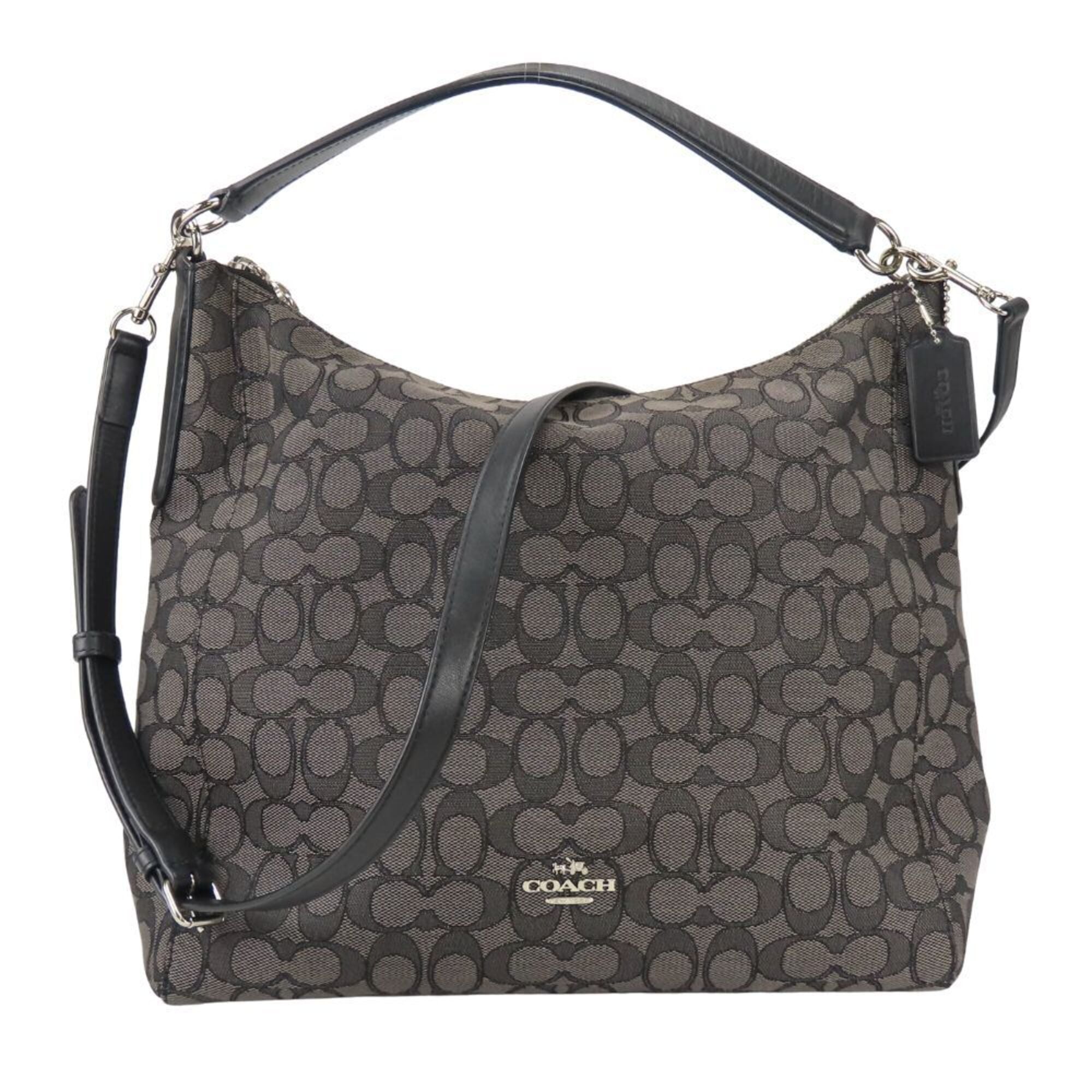 Coach Black Gray Canvas Leather Shoulder Bag (Pre-Owned)
